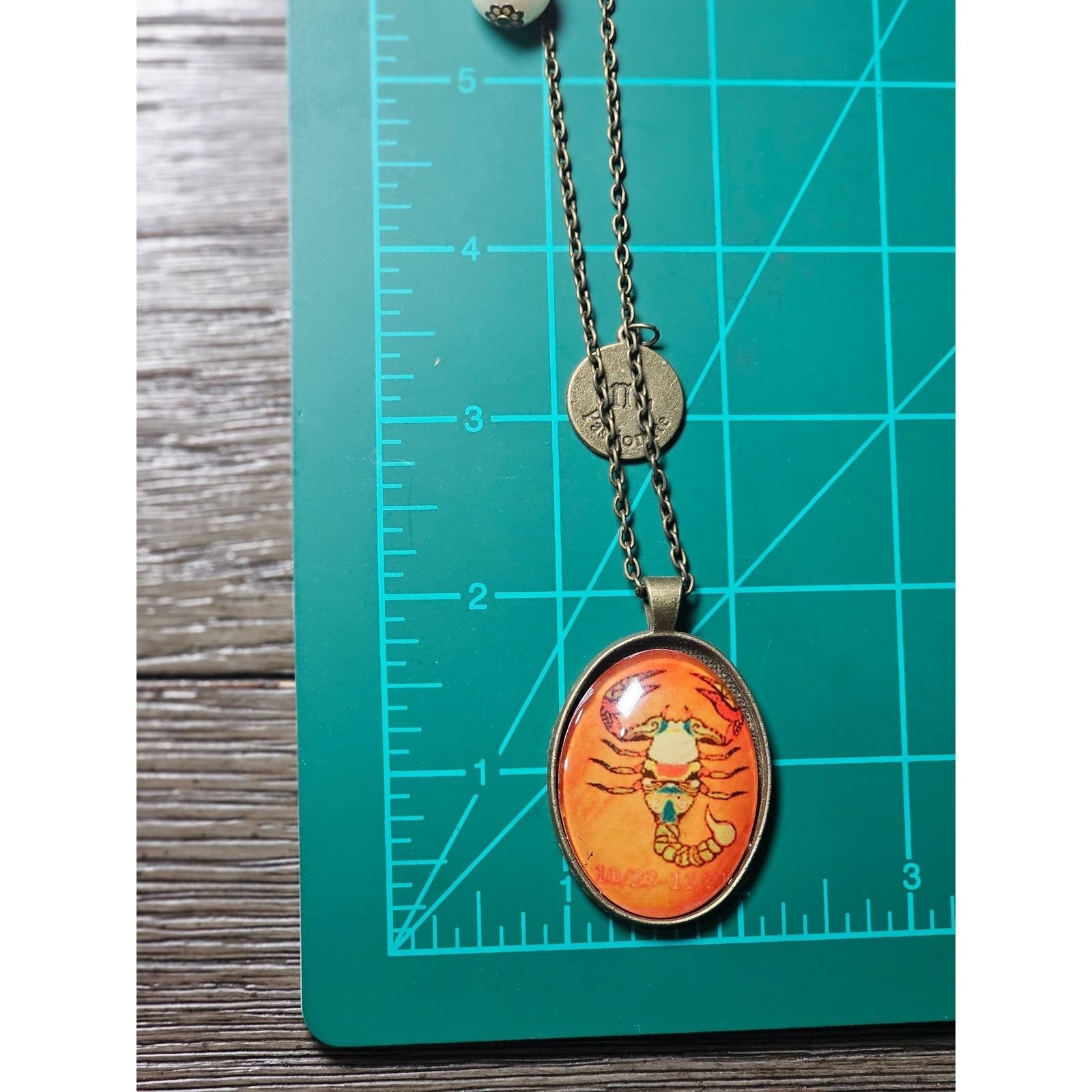 Vintage Scorpio Zodiac Necklace Orange Scorpion Cabochon Gold Tone