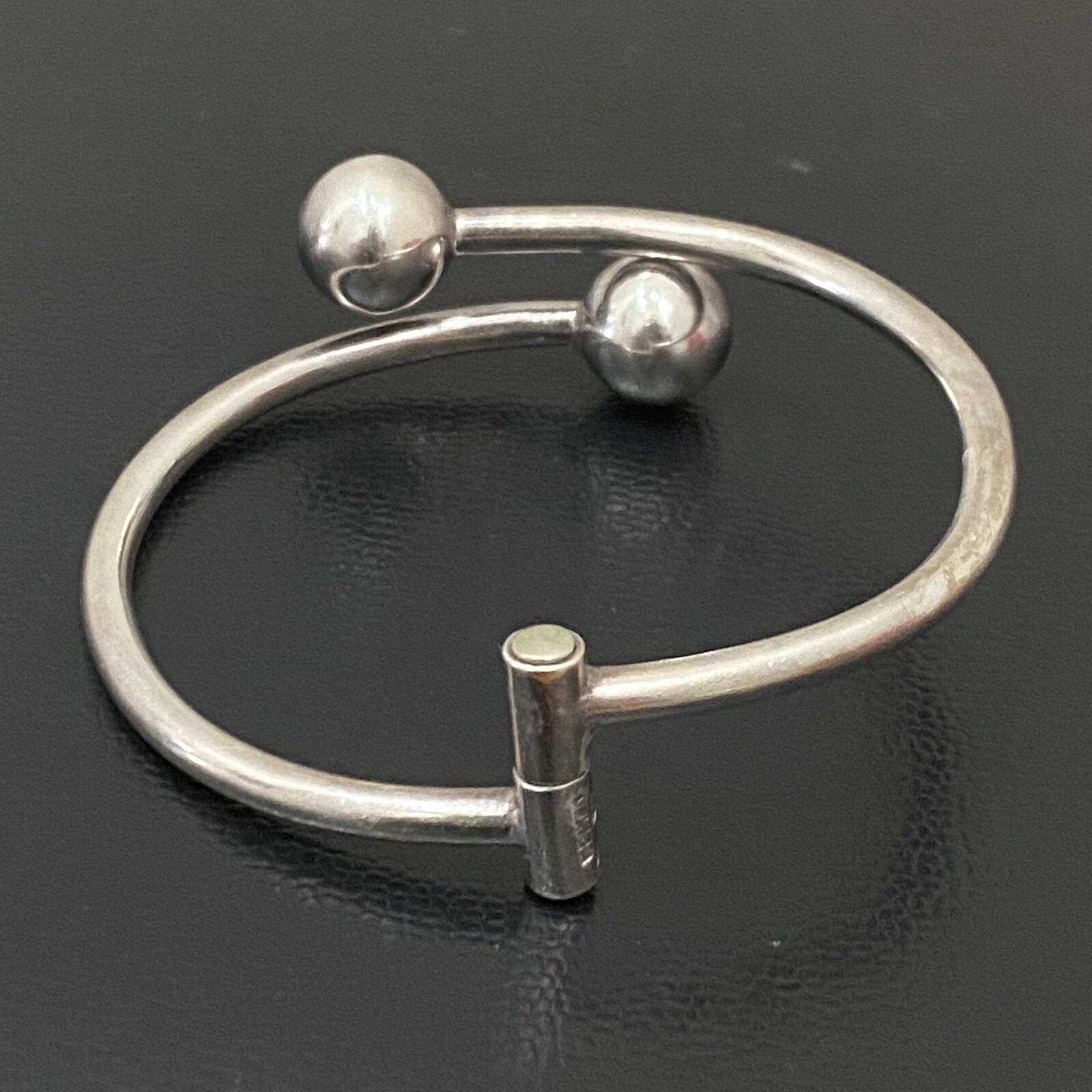 Vintage Mexican Silver 925 Orb Ball Hinge Adjustable Cuff Bangle Bracelet 14.8g