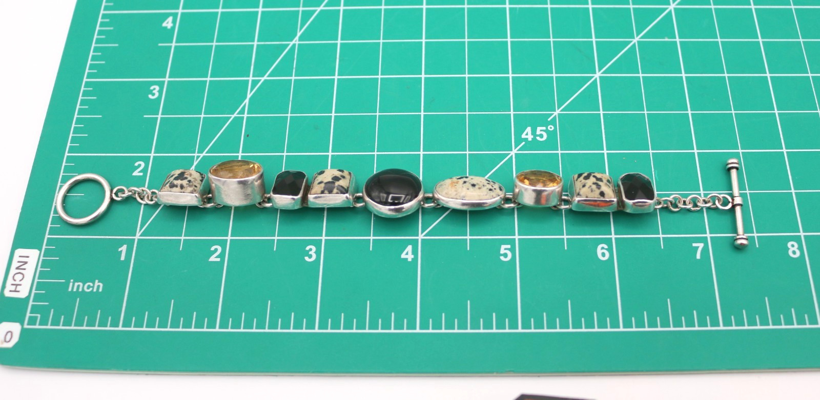 AKR Amy Kahn Russell 925 Sterling Silver Dalmatian Jasper Citrine, Onyx Bracelet