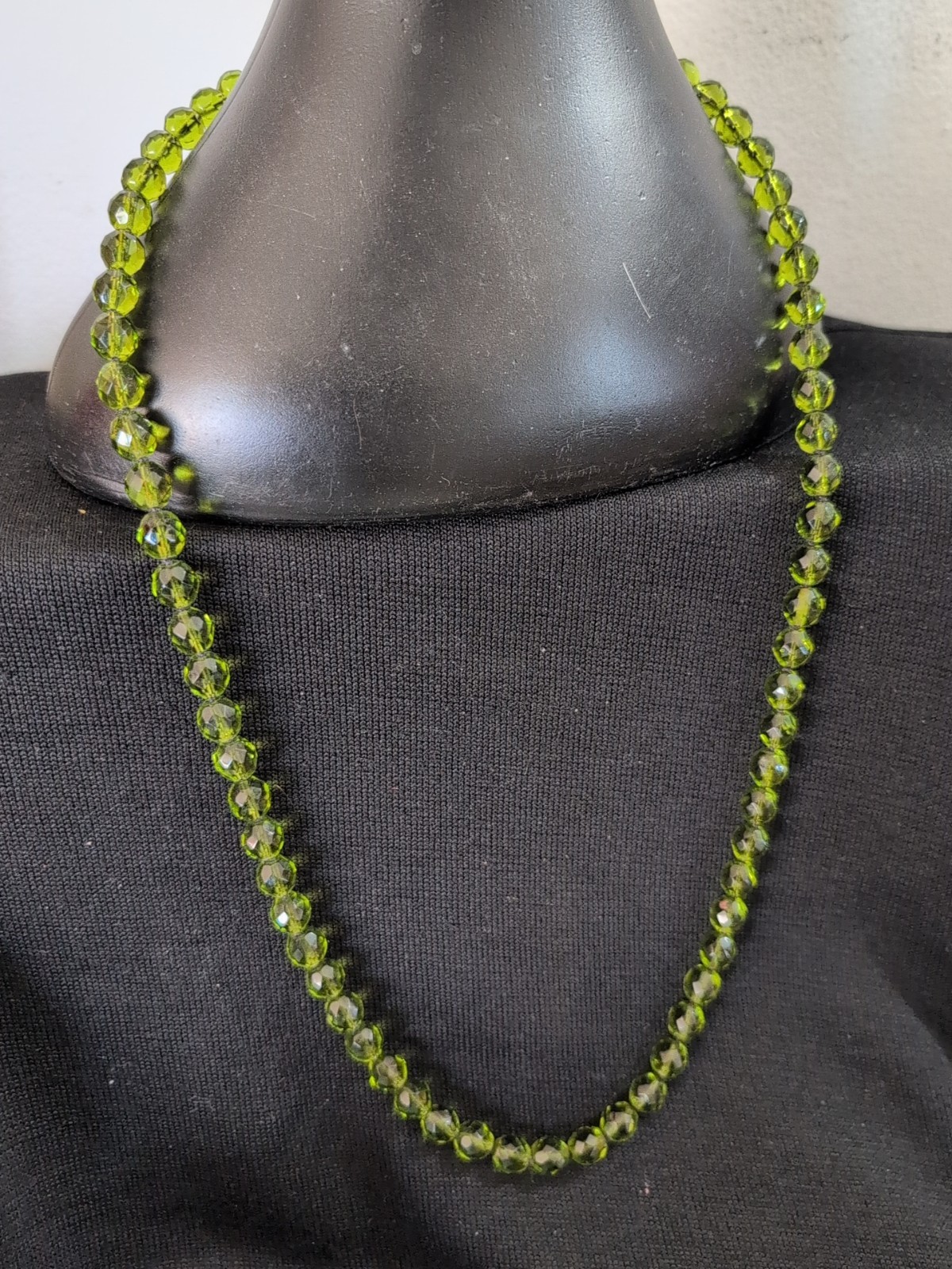 16″ Vtg Green Glass Beaded Necklace Flower Clasp Morocco