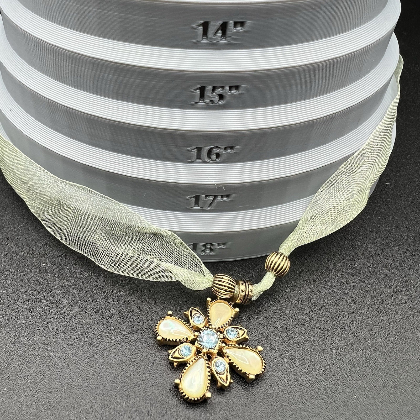 Victorian Revival Necklace Lot 3 Ribbon Pendant Cameo Floral Crystal Pearl 1928