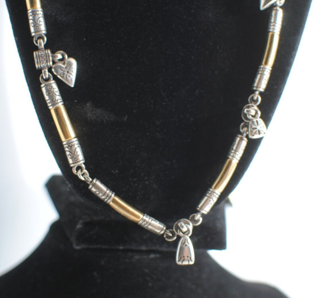 Retro Vintage Shiny Gold Tone Bar Link Chain with Small Charms Necklace 30”