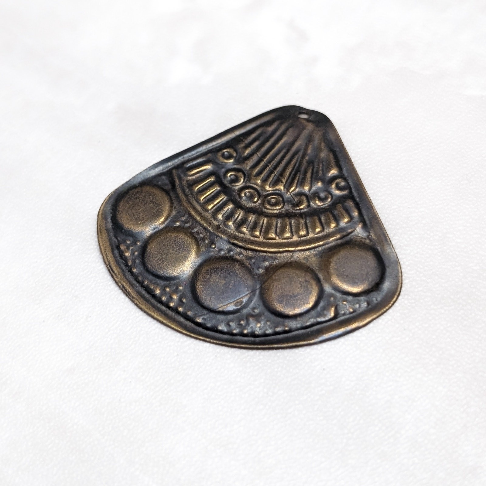 Vintage Pendant – Geometric Fan Shape with Design – No Chain Included