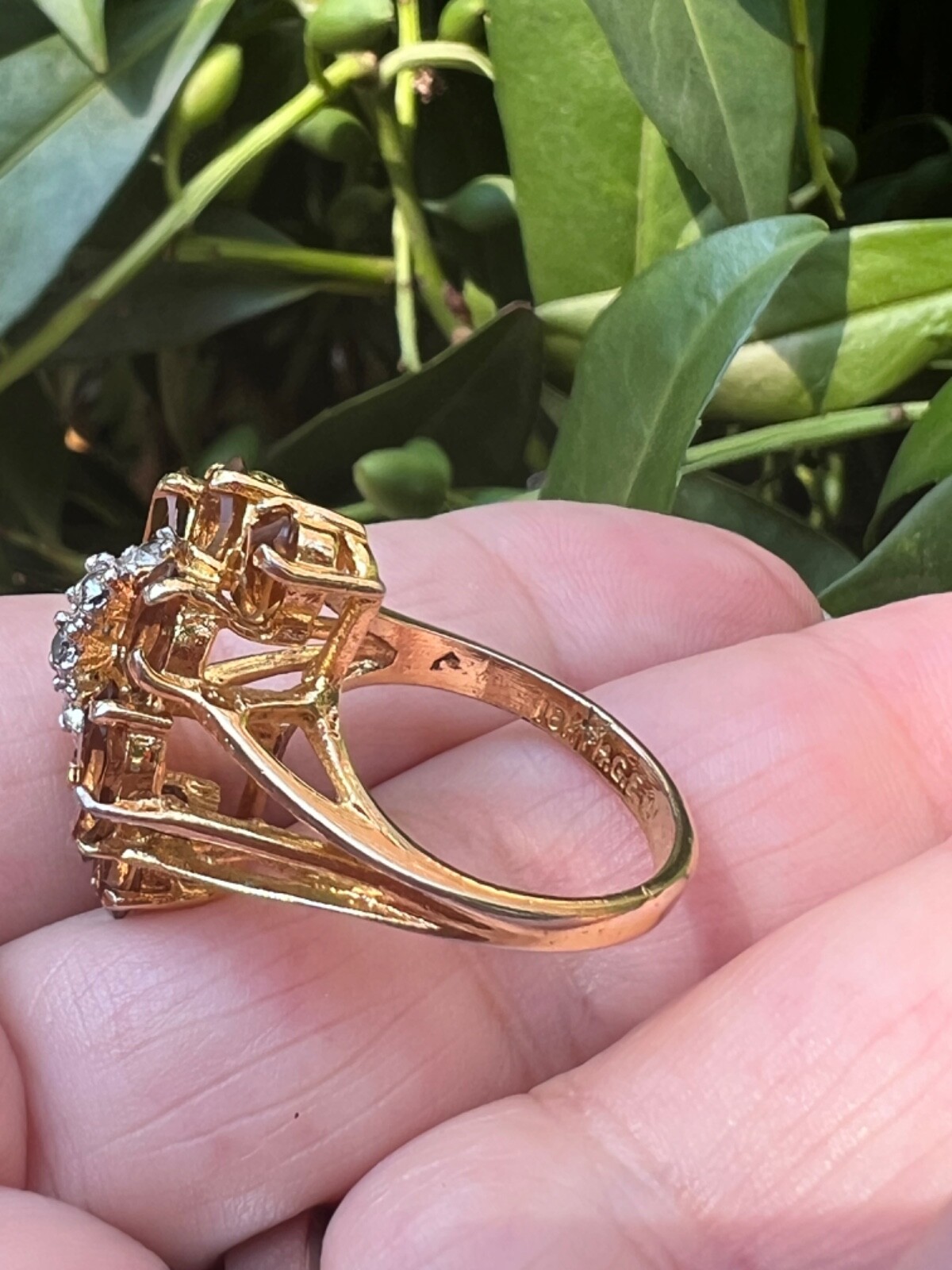 VINTAGE LARGE FAUX CITRINE GLASS CZ CUBIC ZIRCONIA COCKTAIL DRESS RING STATEMENT