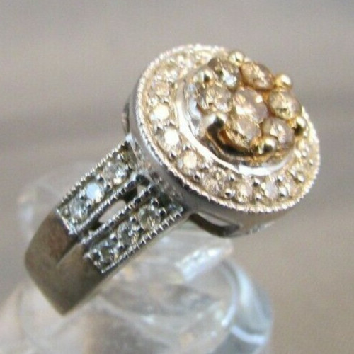 CHAMPAGNE & WHITE DIAMONDS 14k WHITE GOLD RING Size 3.5 IJDN Interjewel USA