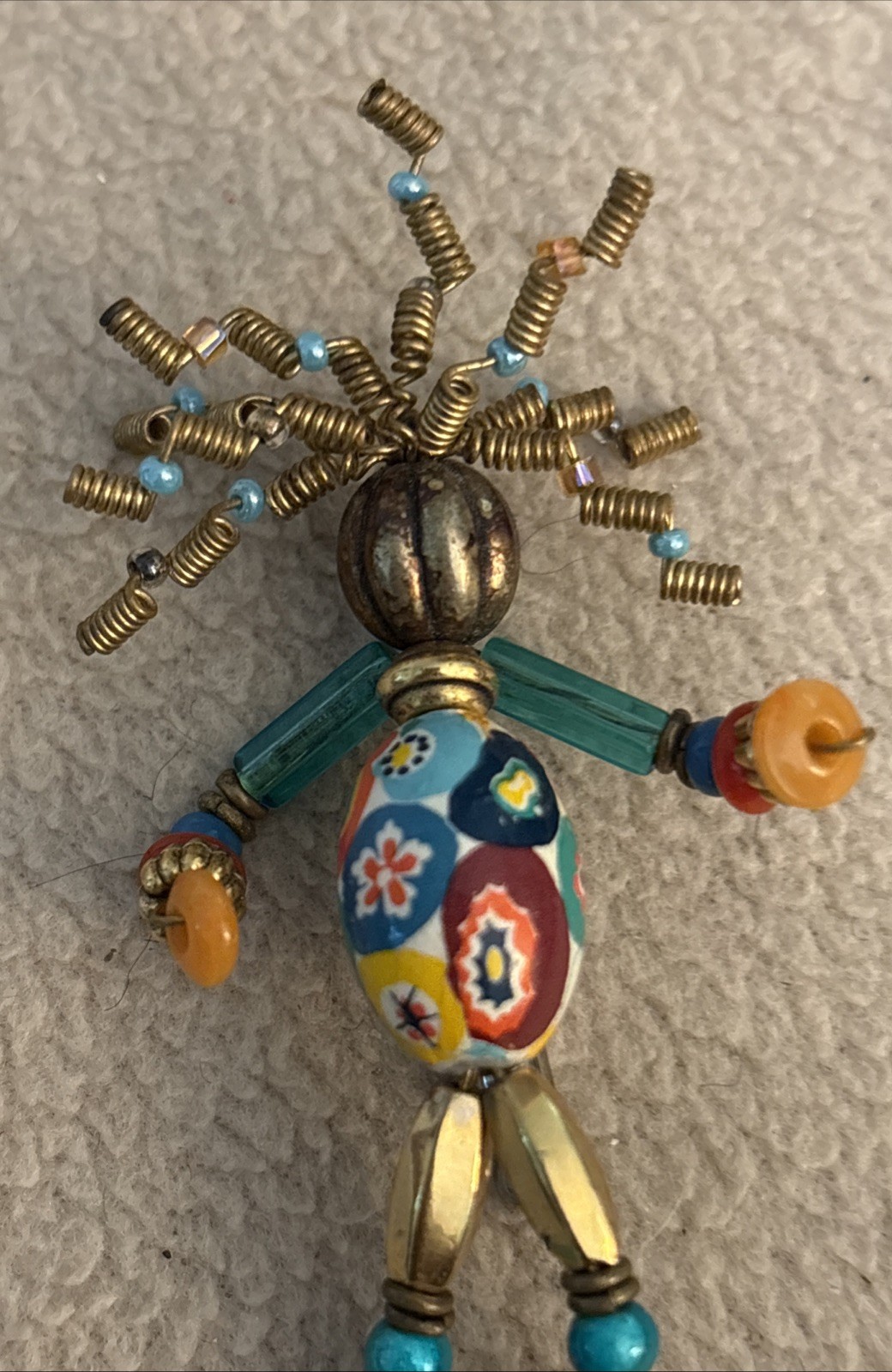 Retro Funky Hair Beaded Boho Person Stick Pin Multicolor 1990’s
