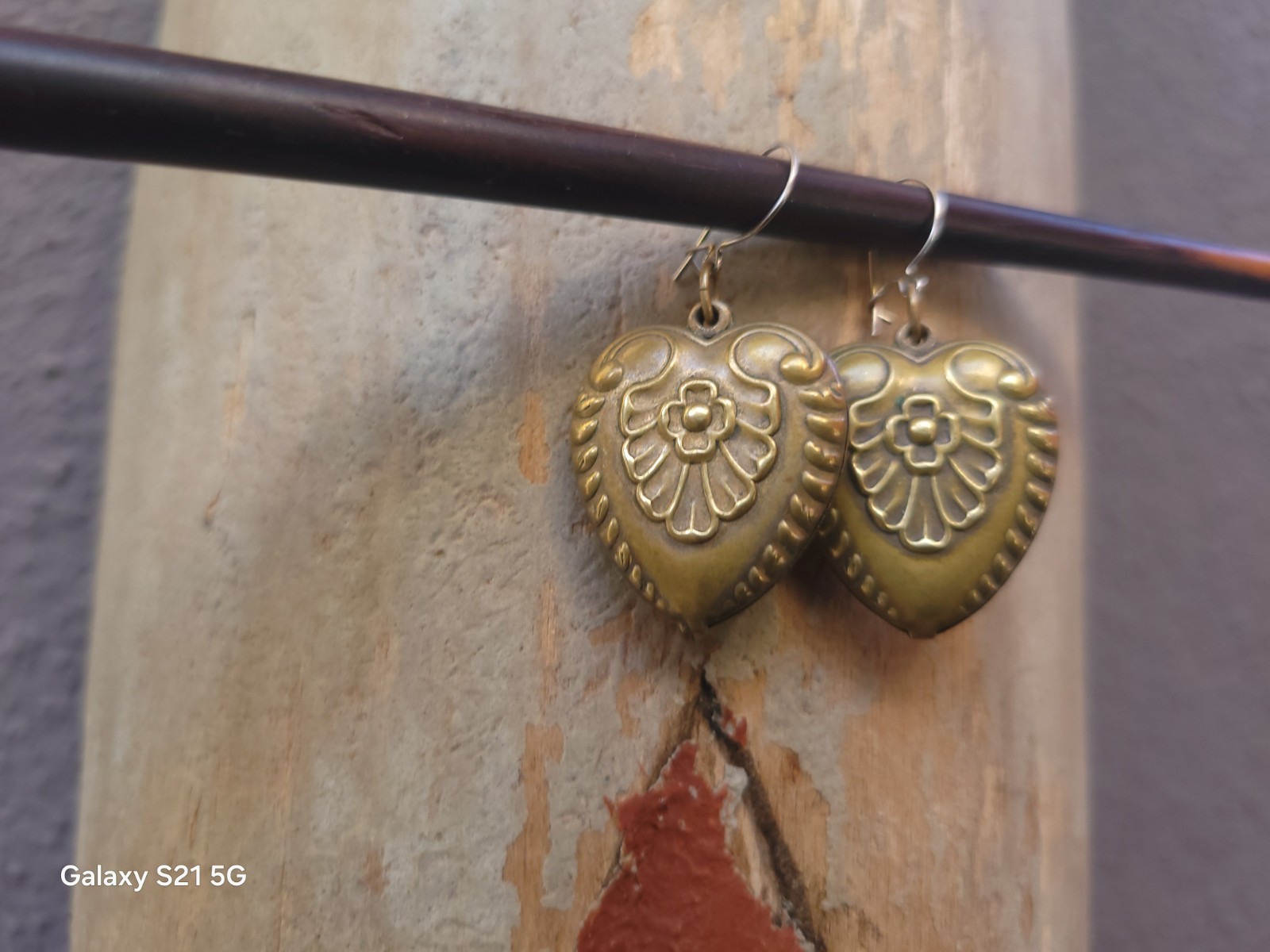 Vtg Pididdly Links Dangle Earrings Brass Puffed Hearts Nouveau Victorian Ornate