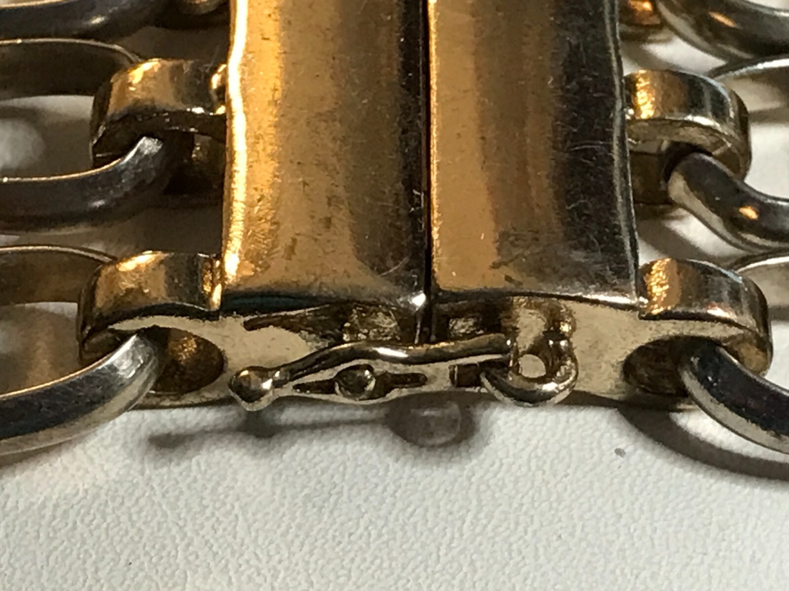 Vintage 2-Tone 3-Strand Bracelet w/ Rhinestone Links & Magnetic Clasp w/ Safety