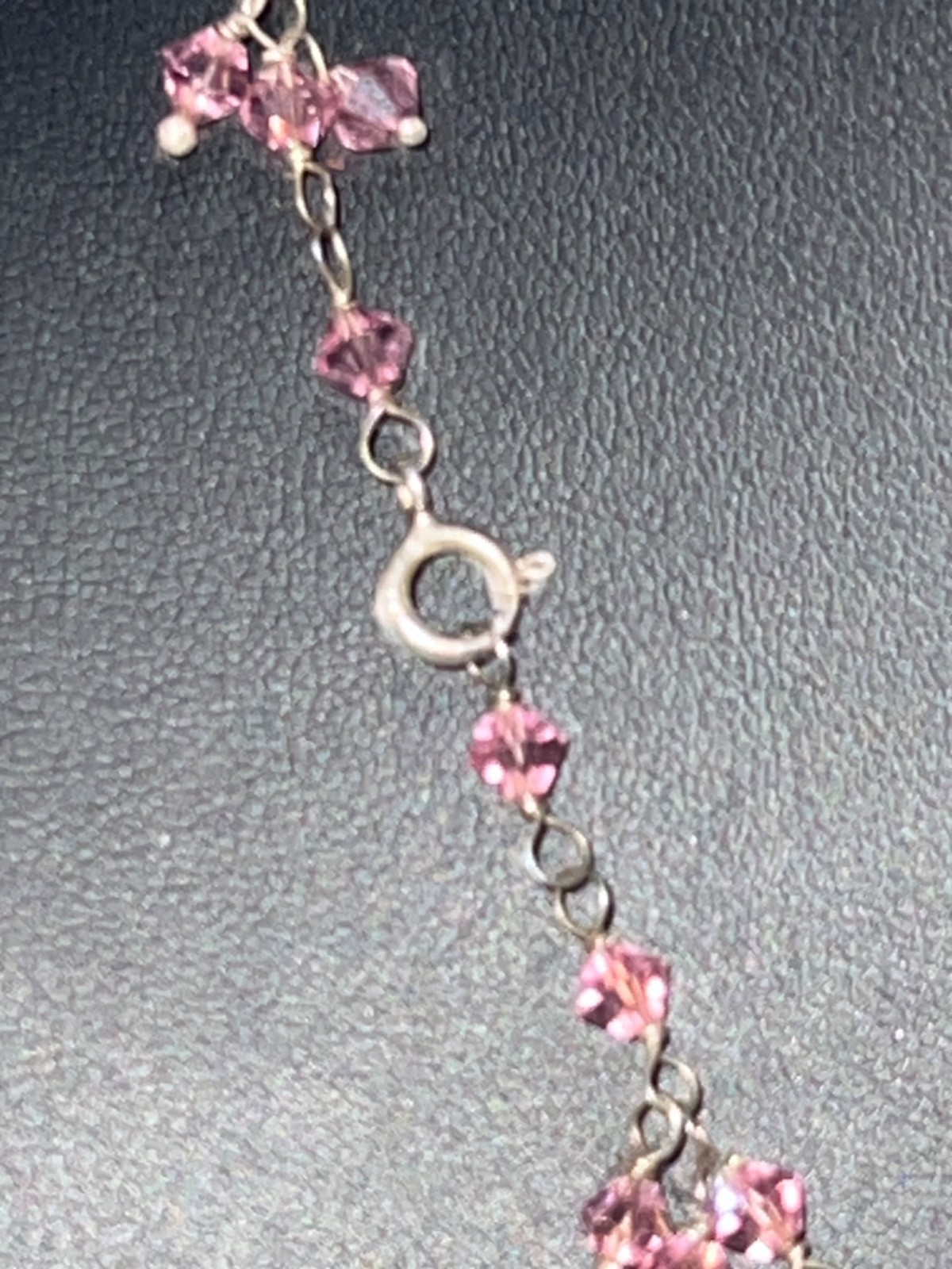 Vtg 925 Sterling Silver Wire w/ Dangling Pink Faceted Bicone Crystals Necklace