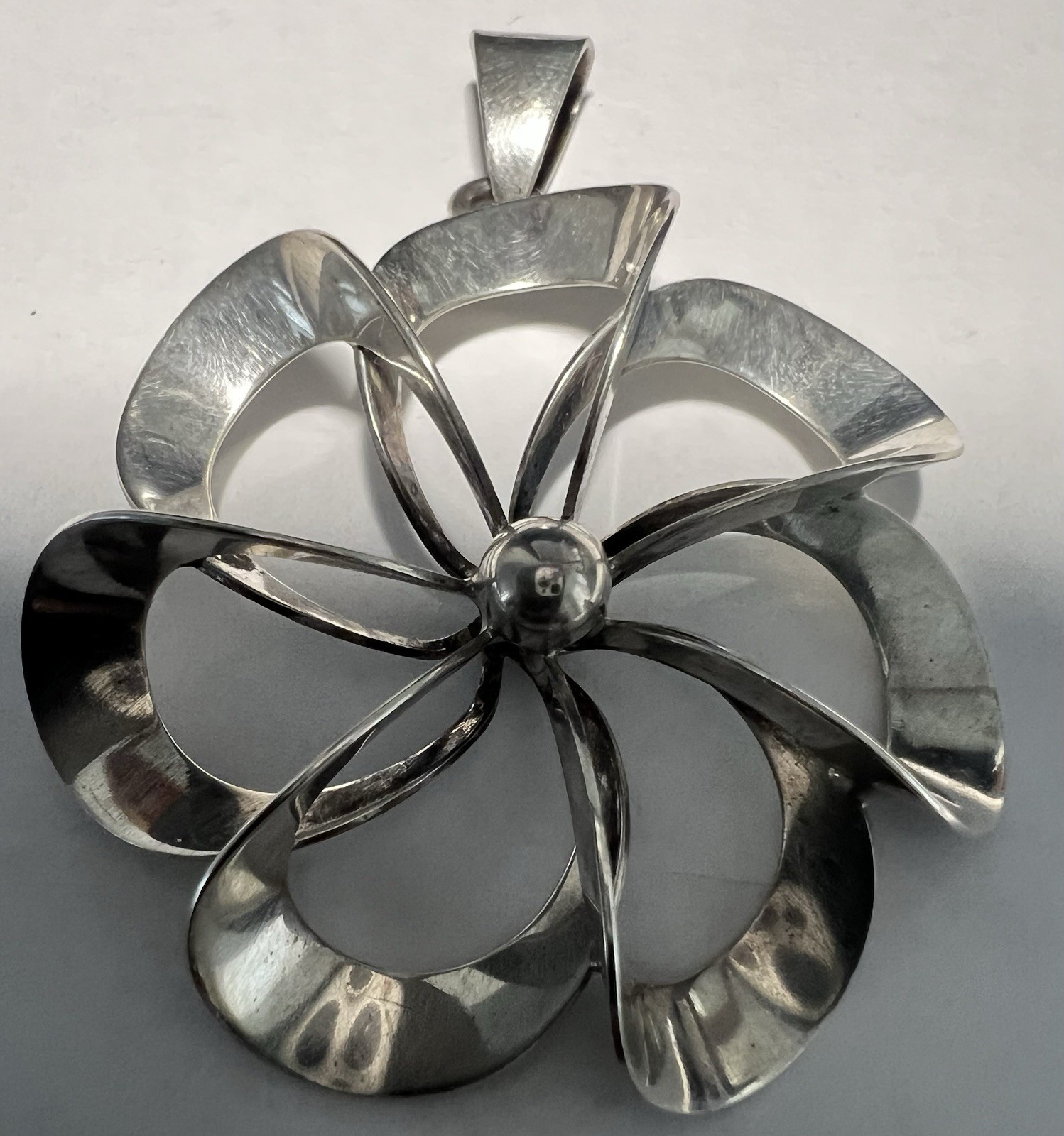 Vintage Denmark N.E Sterling Silver Flower Pendant .
