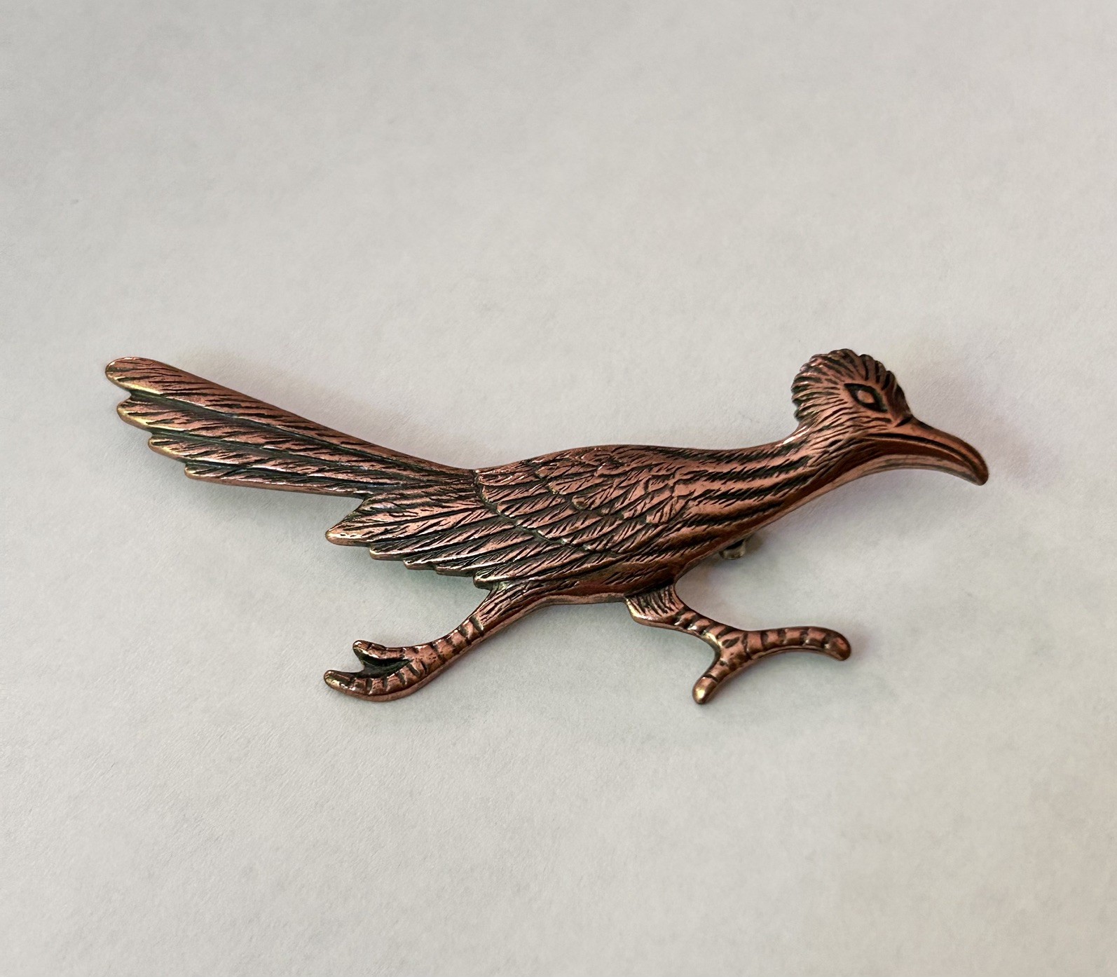 Vintage Bell Trading Post Roadrunner Pin Brooch Solid Copper Southwest 1950s