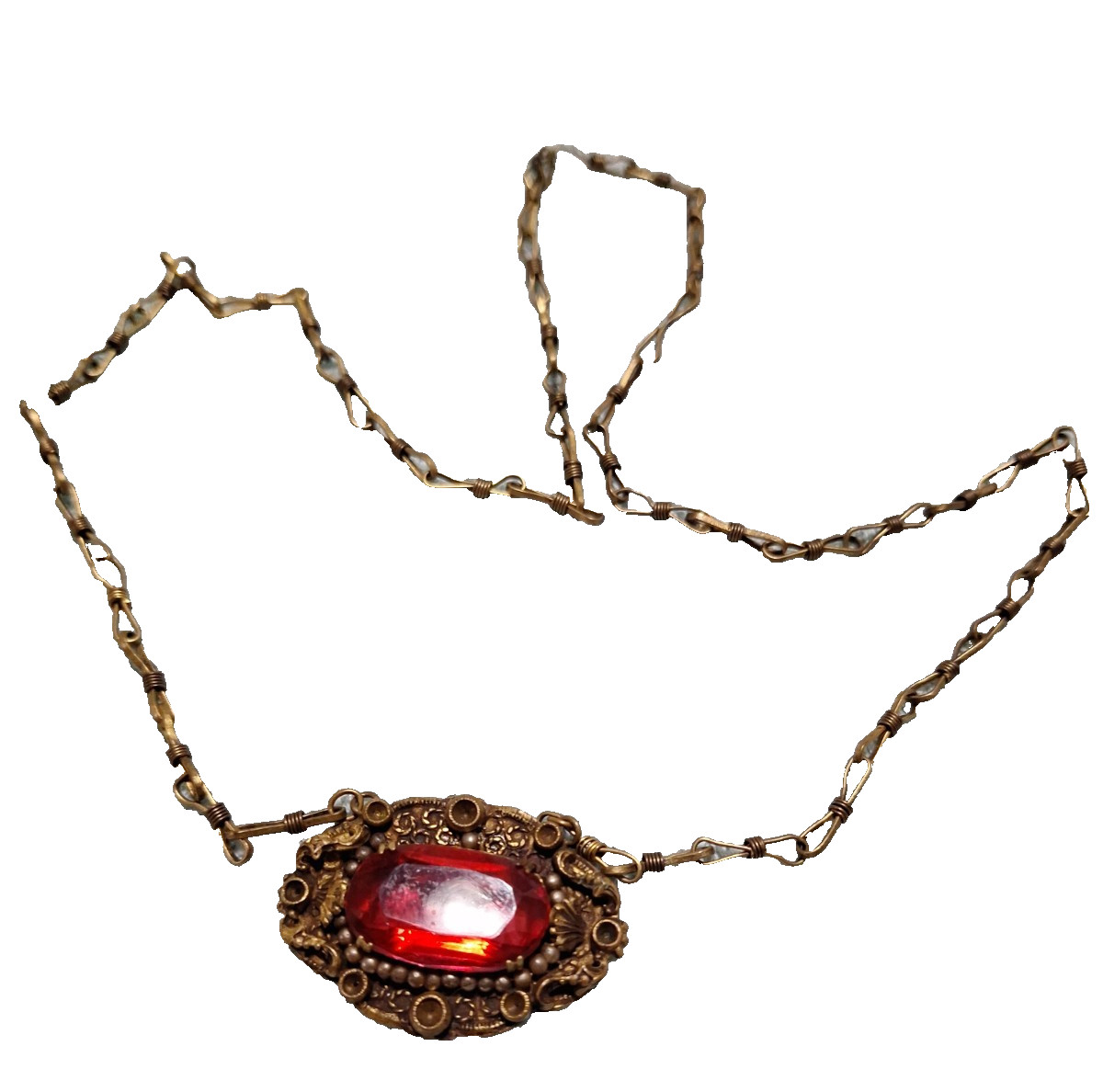 Vintage Victorian Faceted RED Pendant Necklace Non Magnetic