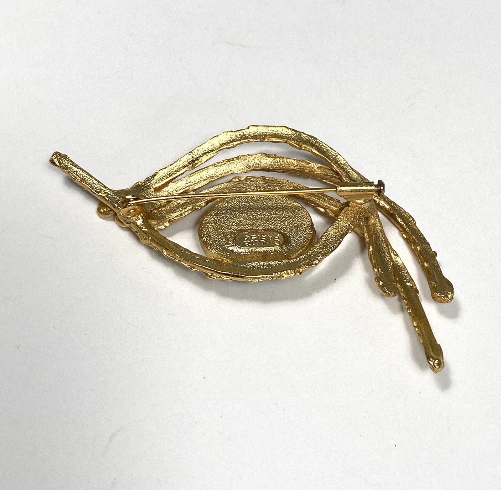 Orena Paris Brooch Glass Blue Abstract Gold Tone Vintage Estate