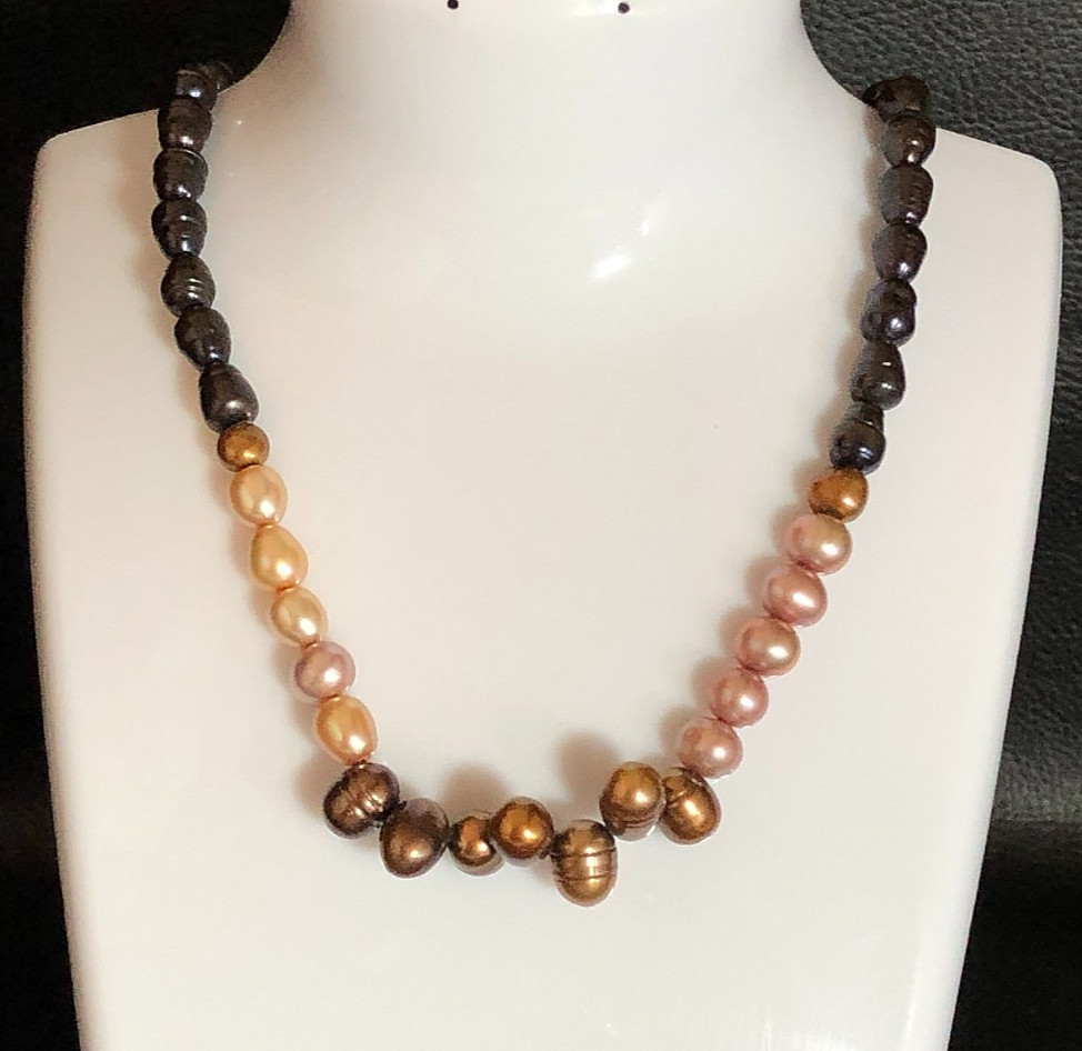 Freshwater Pearl Strand Necklace Multi-Color Black Brown Peach Beach Boho P23