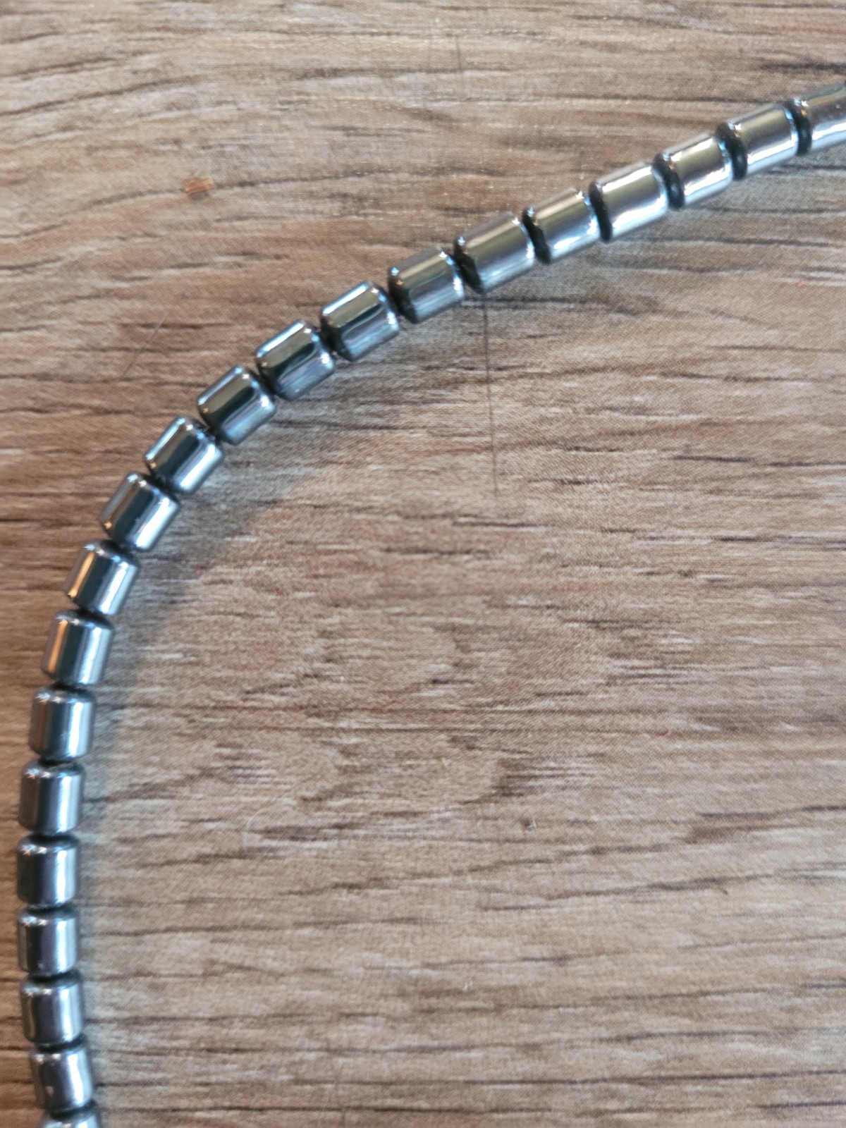 Hematite Stone Cross Pendant Beaded Necklace 16 in Vintage Strand Choker Collar
