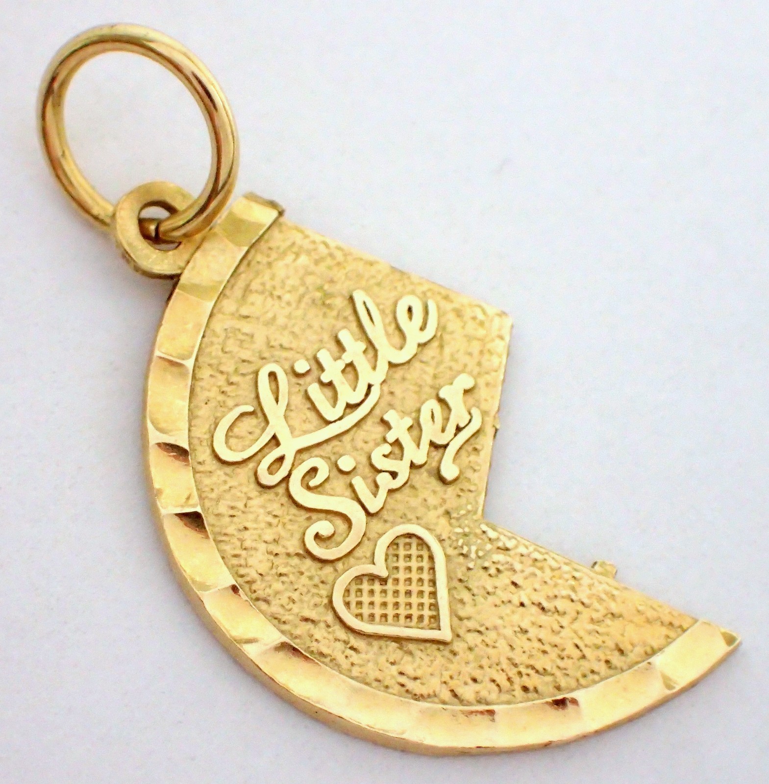 Vtg .8g SOLID 14k Yellow Gold LITTLE SISTER Half Big Sister Heart Charm Pendant