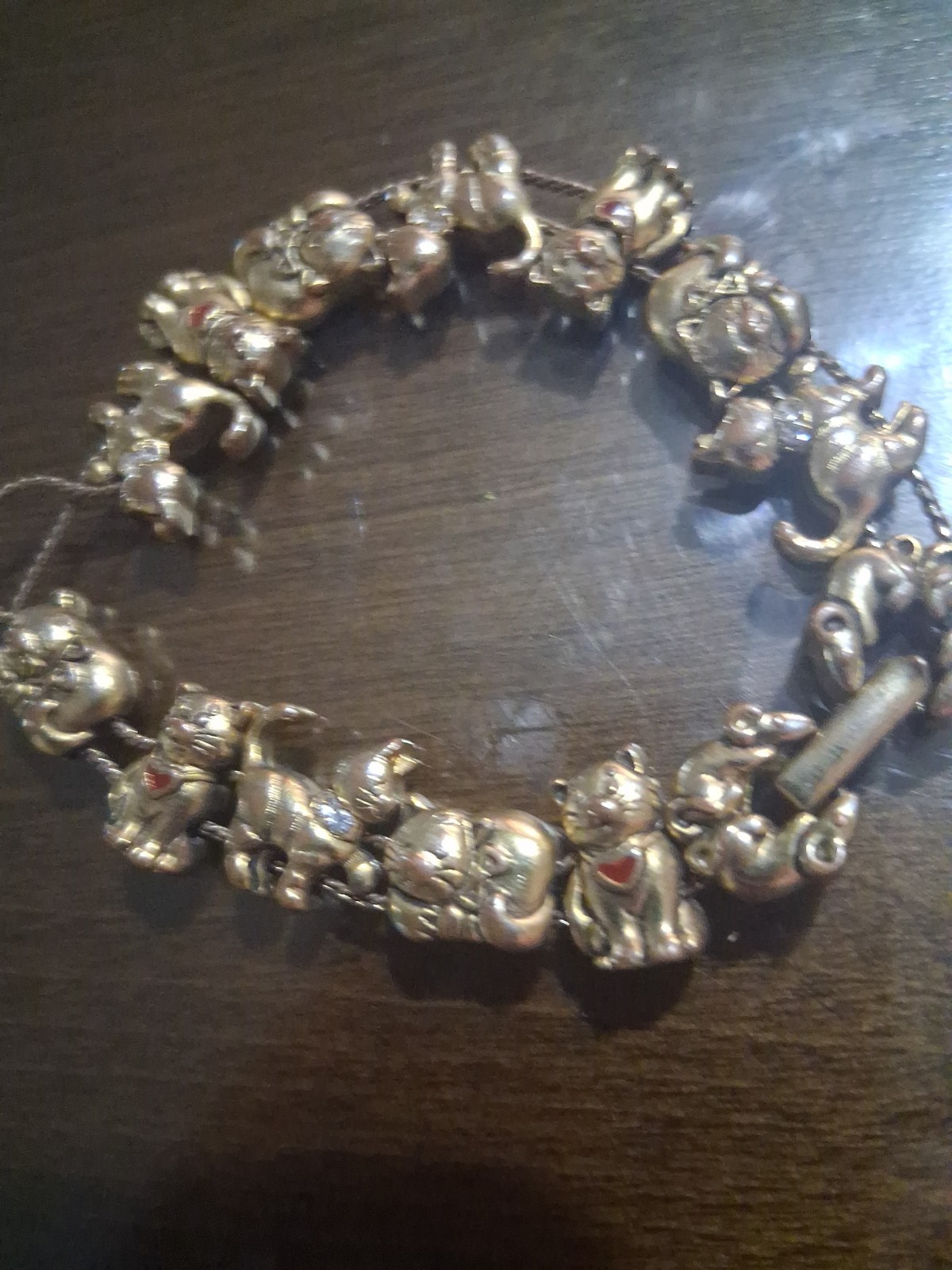 Vintage Avon Kitty Cat Slide Charm Rhinestone Bracelet ~ Gold Tone