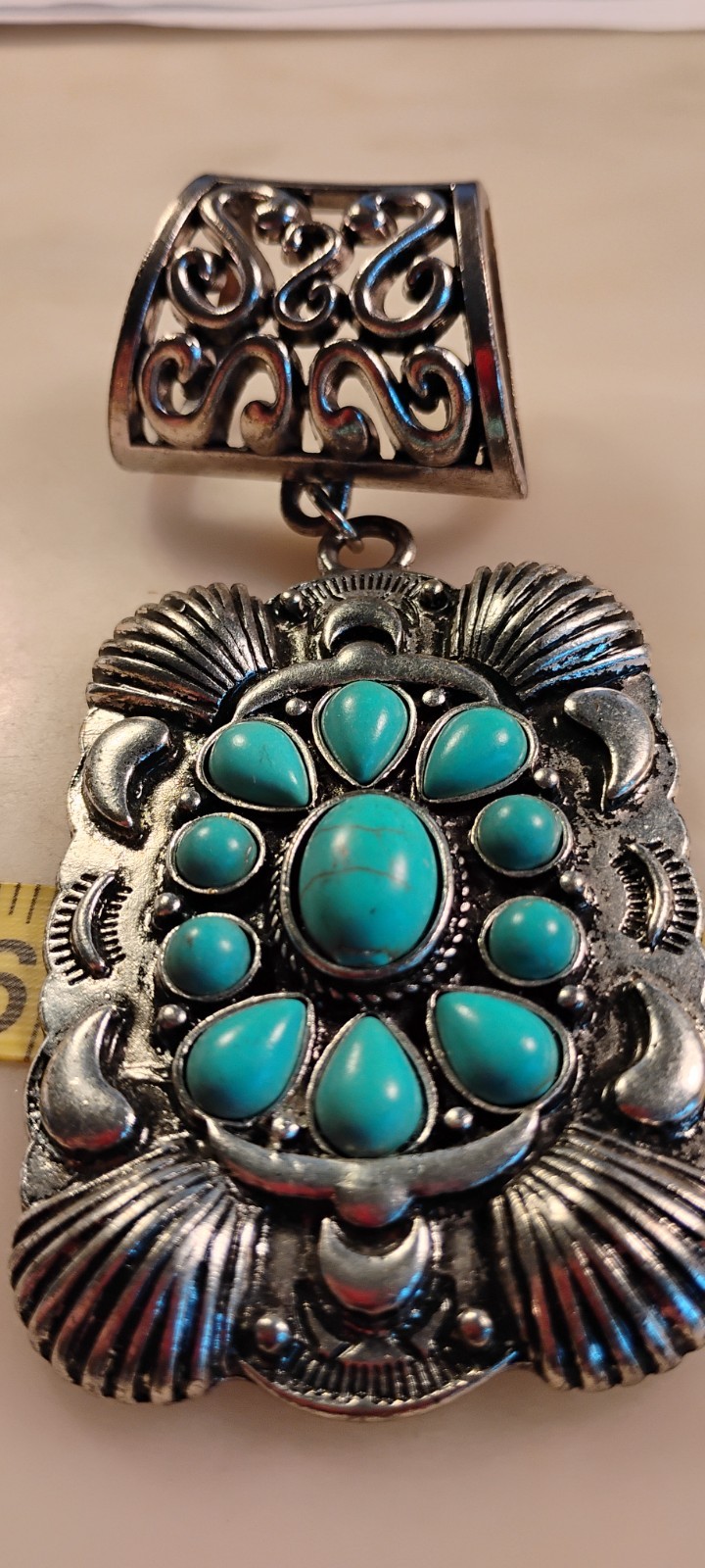 silver tone faux turquoise 2 piece pendant unsigned 64 grams vintage-cd2