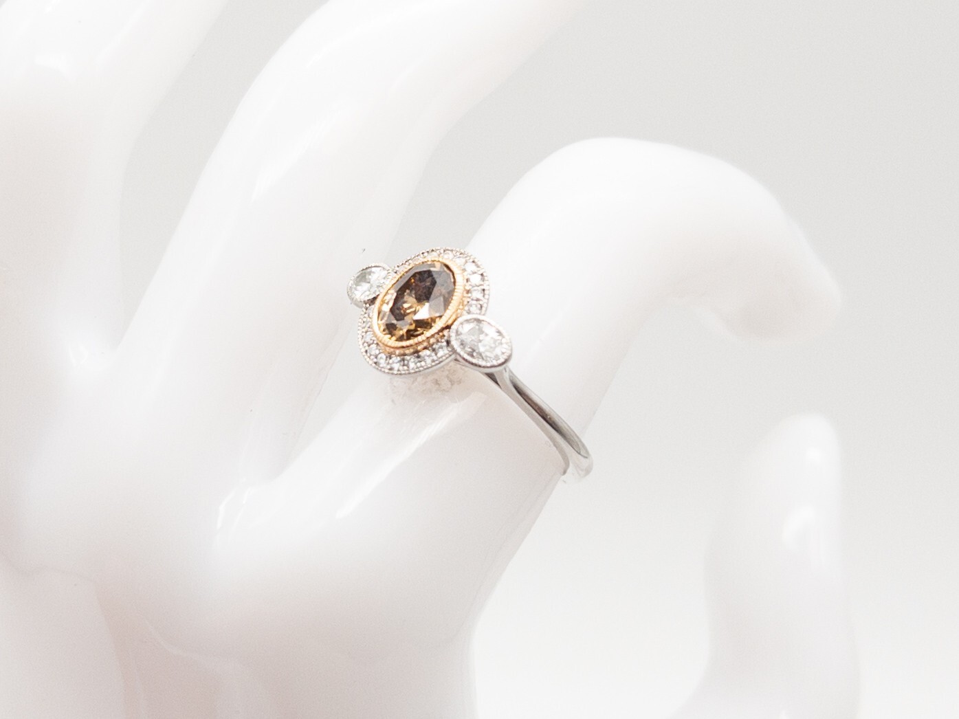 $6000 1.50ct VVS Champagne Natural & VS G OVAL CUT Diamond Platinum HALO Ring 6g