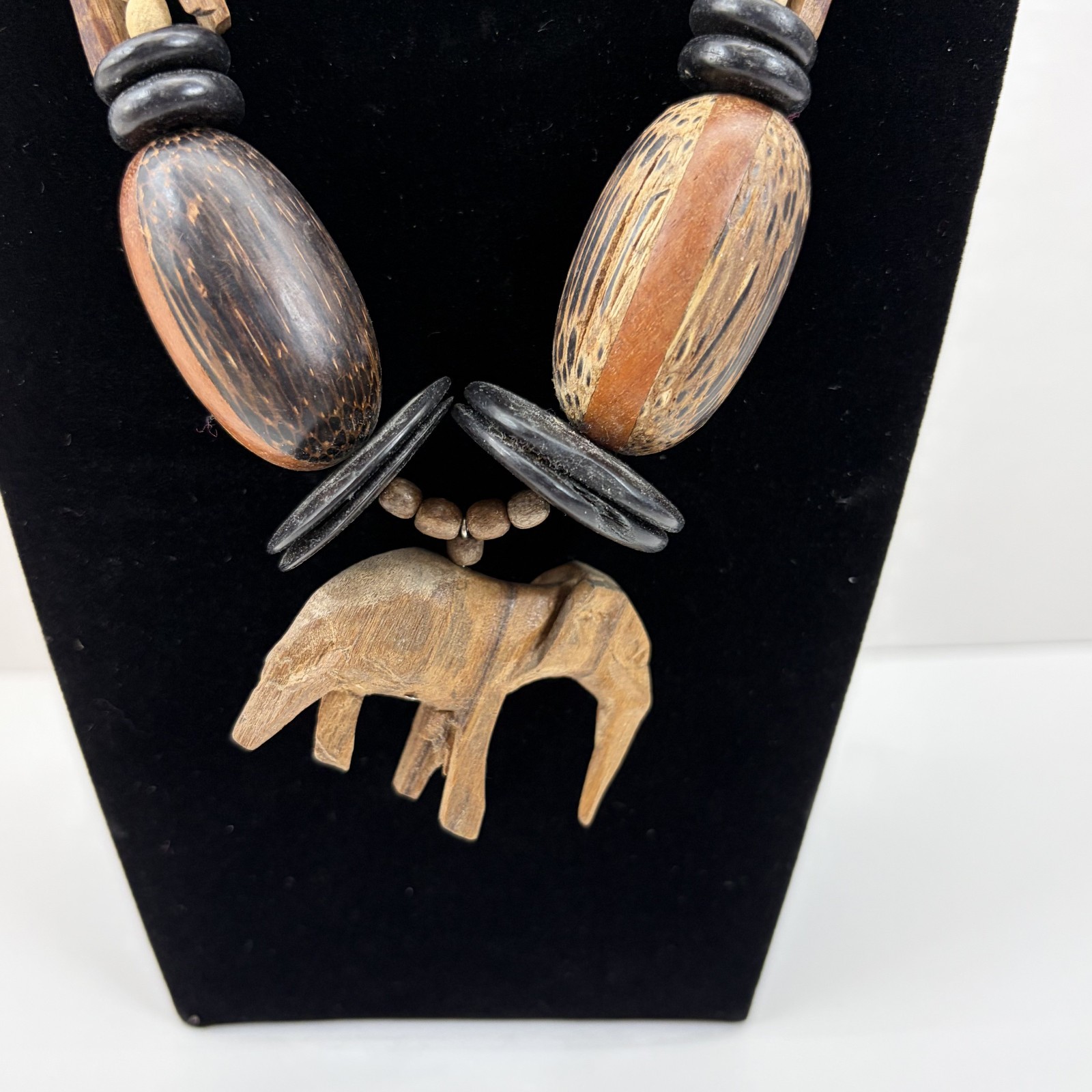 Vintage 1980s Wooden Safari Statement Necklace Boho Folk Art Whimsy Cottagecore