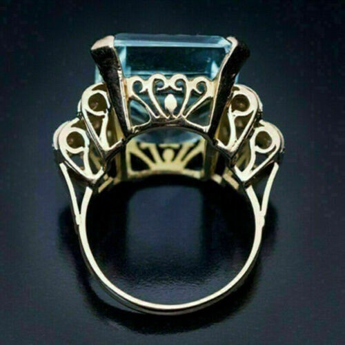 5.20 Ct Aquamarine Art Deco Antique Vintage Wedding Ring 14K Yellow Gold FN