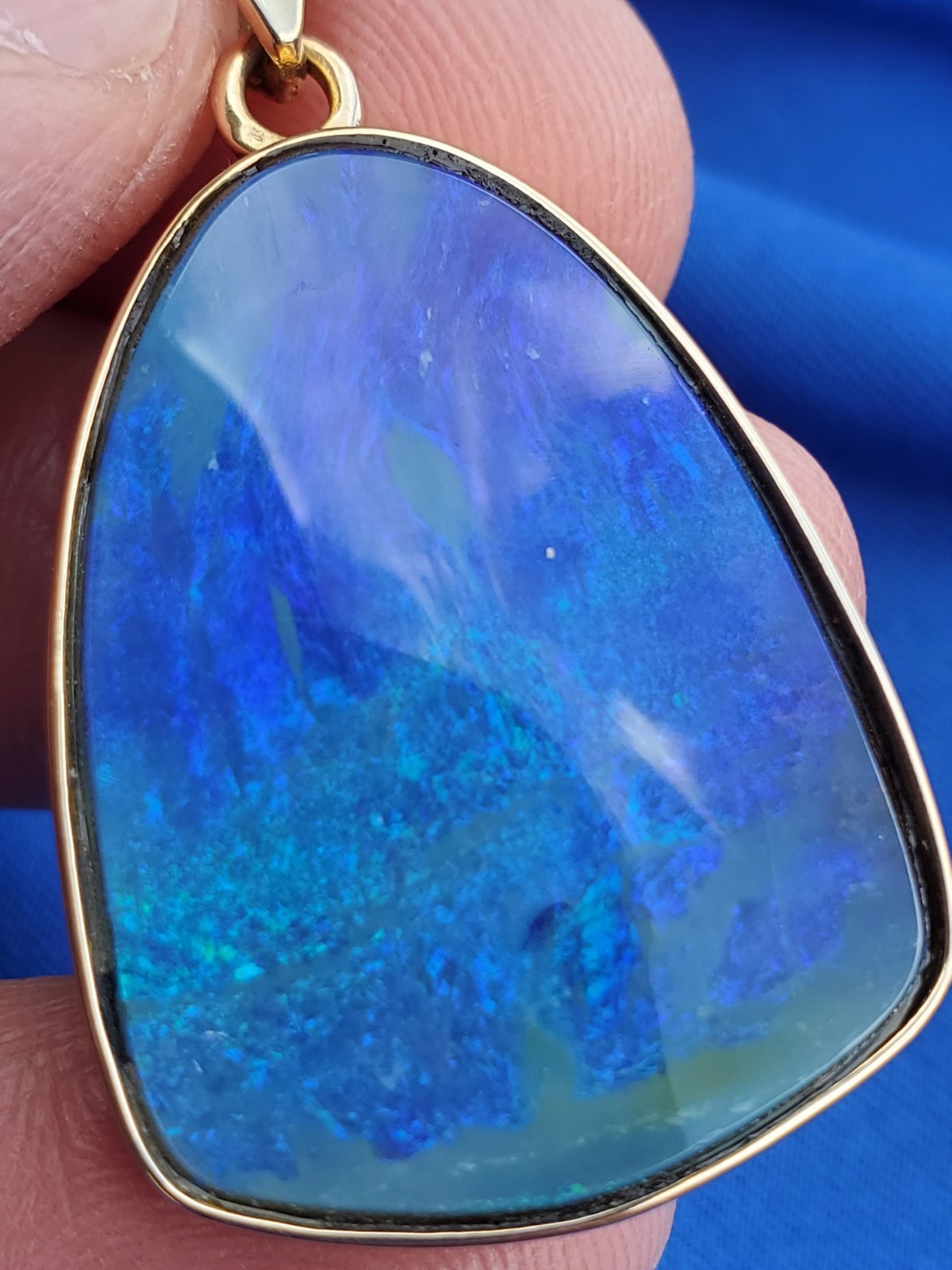 Original EARTH MINED Black Australian OPAL Bezel Set Pendant Deco SOLID 14K GOLD