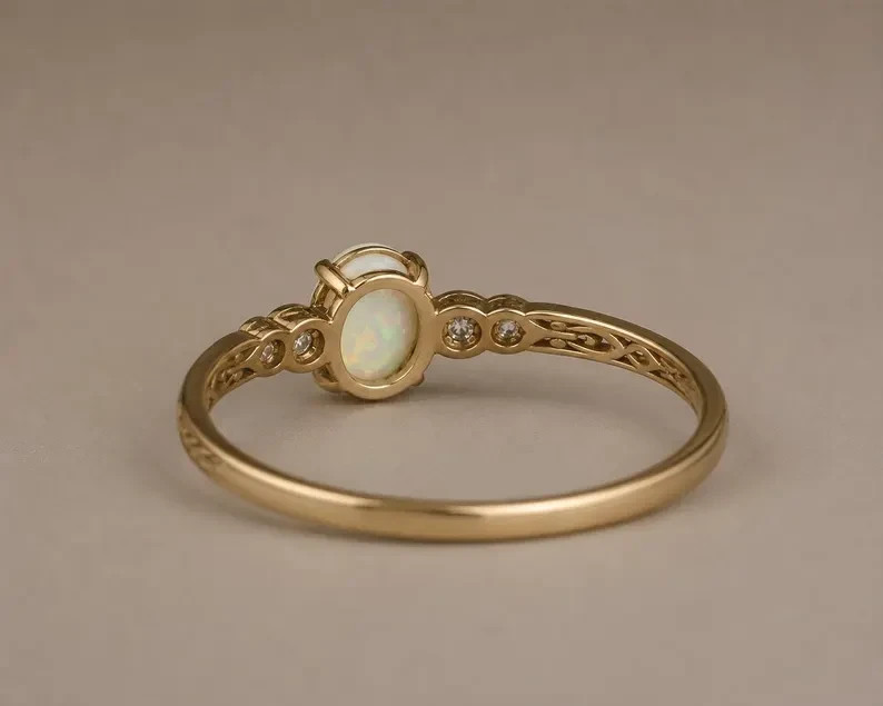 Natural Ethiopian Opal Ring Vintage Dainty Ring 925 Sterling Silver Gift