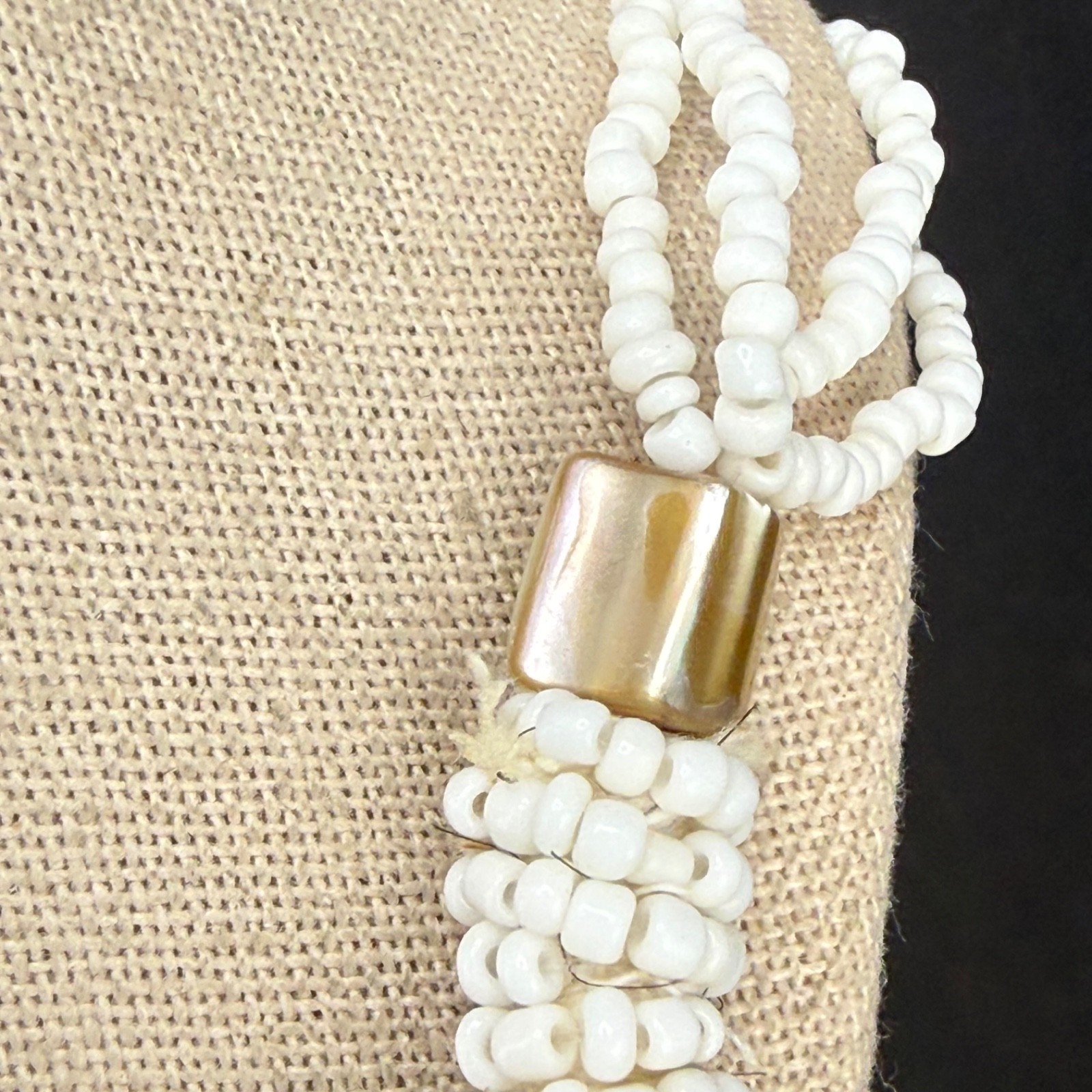 Vintage Beaded Bib Necklace Abalone Fringe 19”