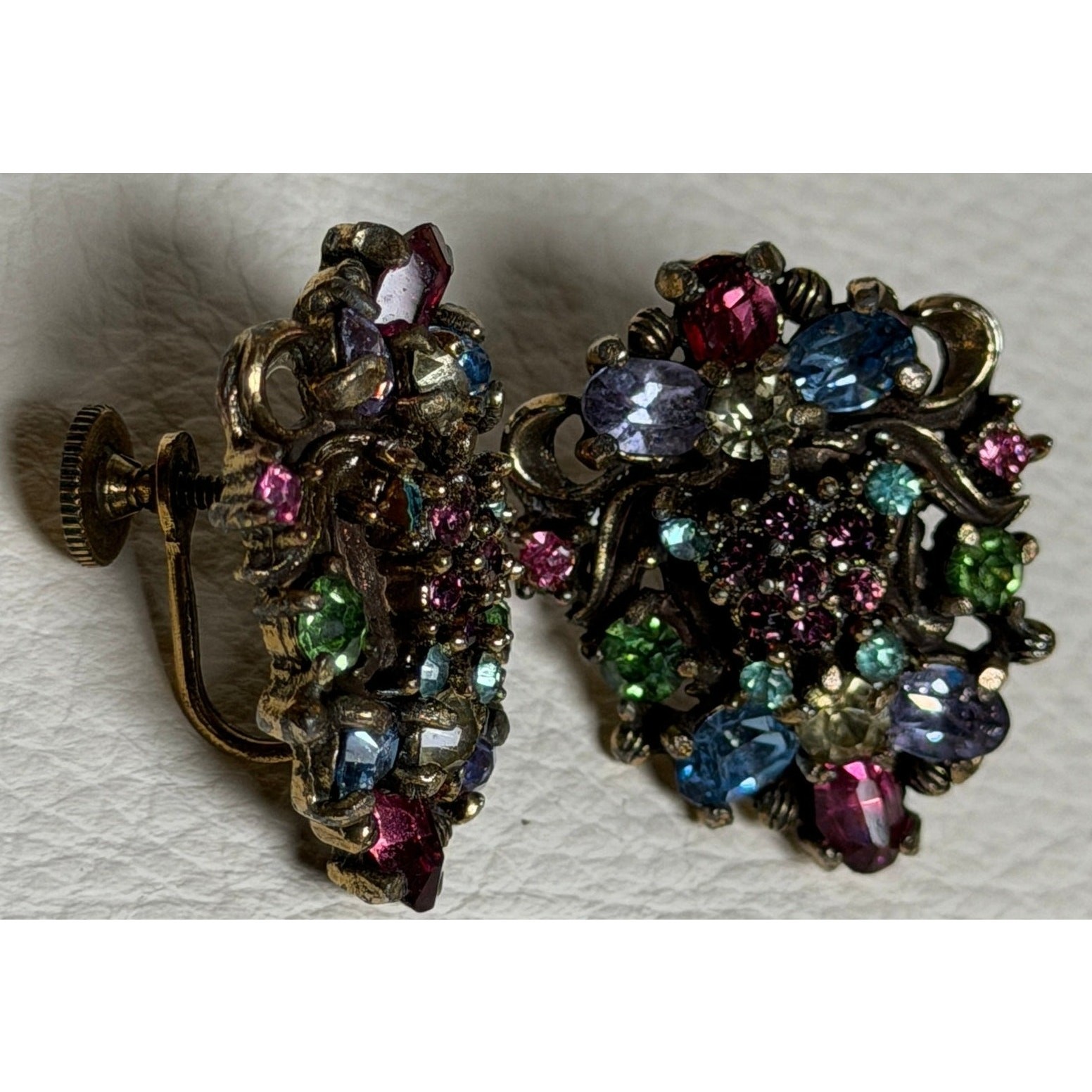 Signed Holly Craft Vintage Multi-rhinestone Earrings