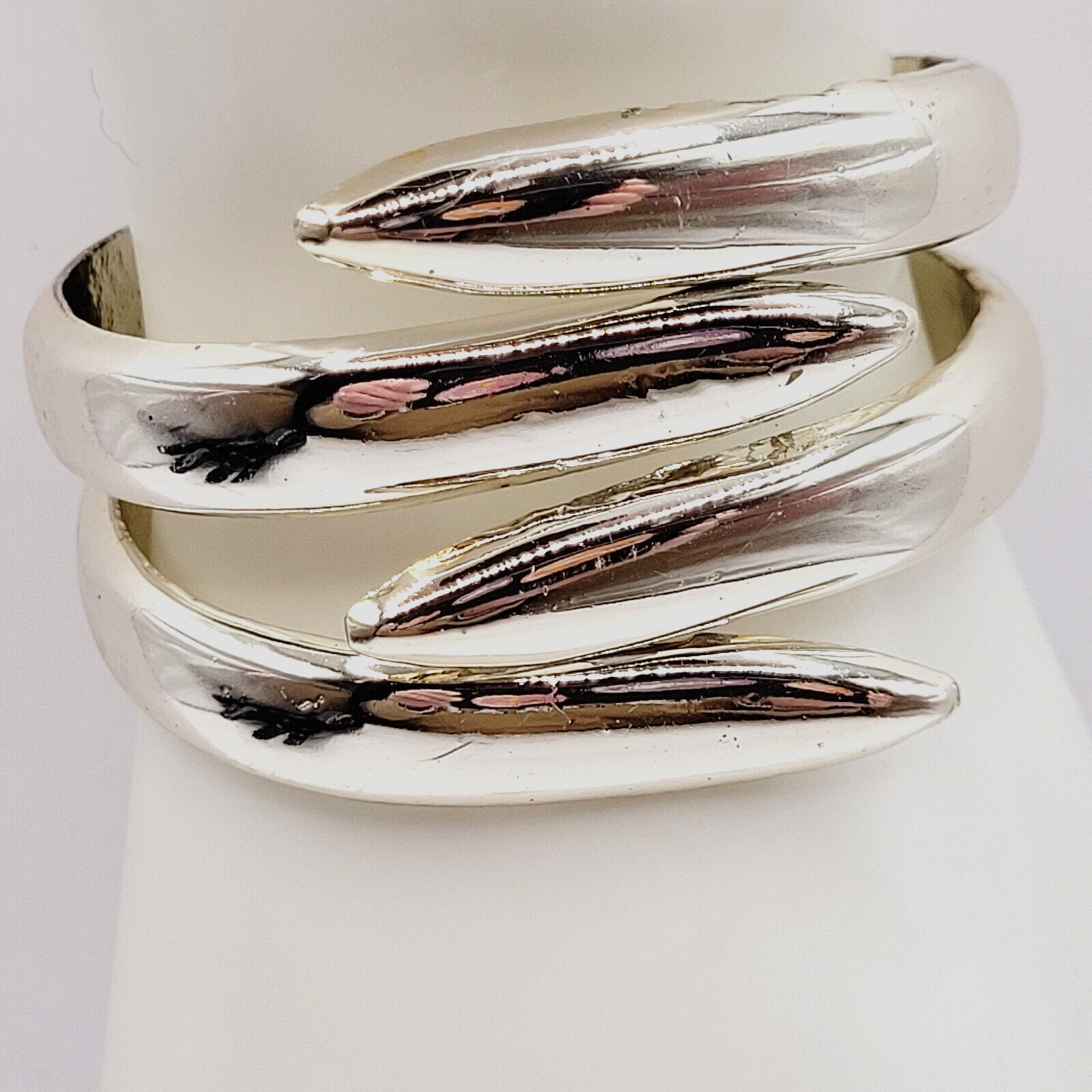 Silver Tone Modernist & Brutalist Hinged Cuff Open Metal Costume Bracelet 1980s