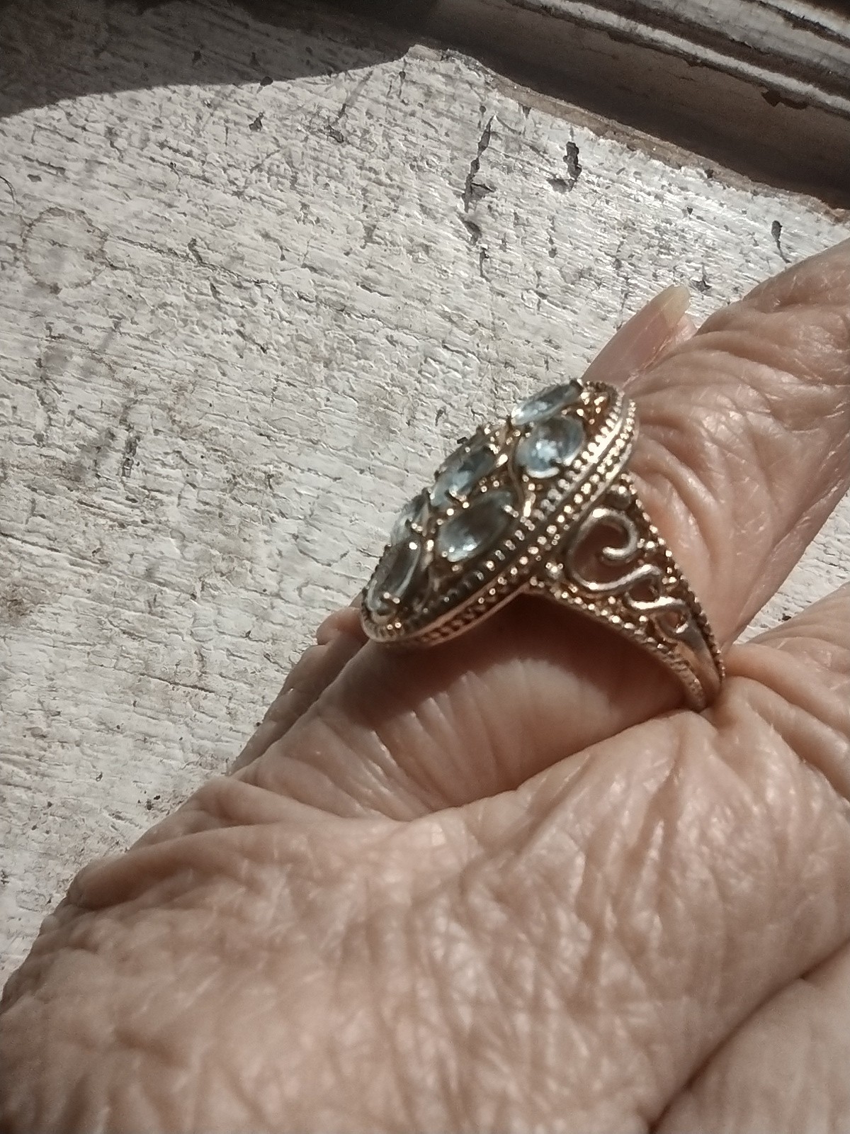 Fancy Vermeil STERLING BERYL Multi 7 OVAL stones gem – RING – Size 7.5