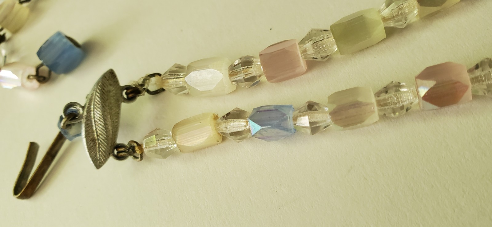 Vintage multi-strand satin glass necklace, graduated pastel beads