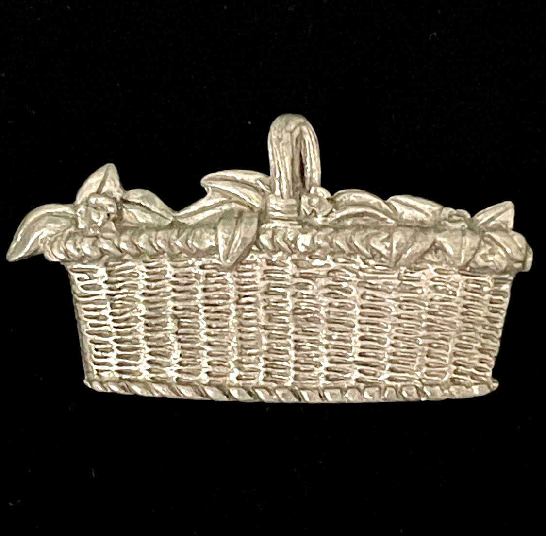 VTG Flower Brooch Pewter Picnic Basket Signed Clift Pin FREE SHIPPING