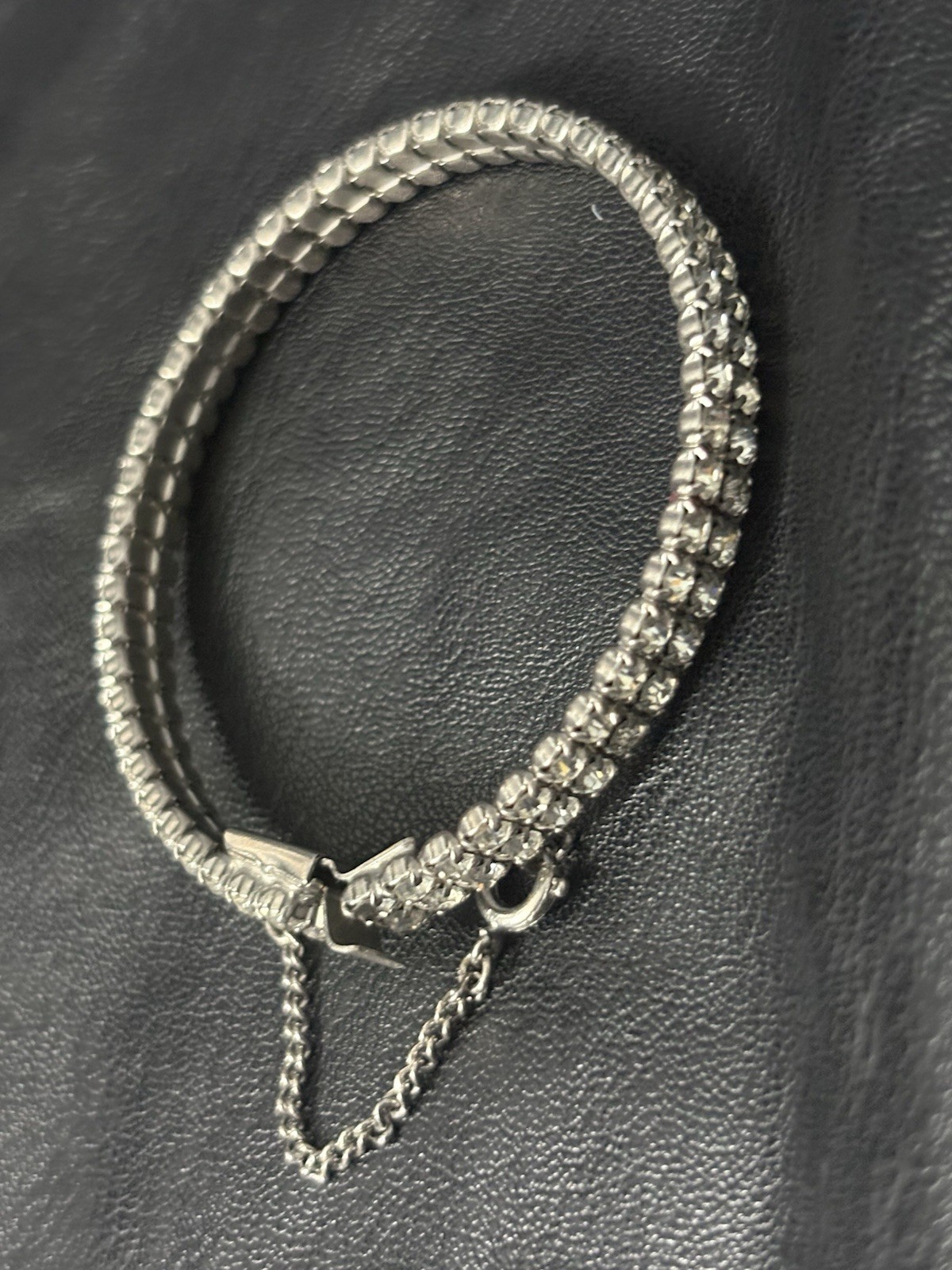 Vintage Bracelet Set Mesh ID Bucket Rhinestone Silver Tone Safety Clasp