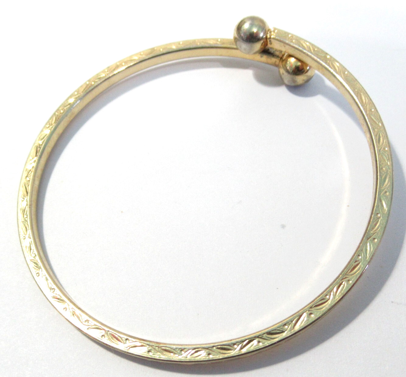 Gold Tone Bangle Bracelet Etched Design Vintage