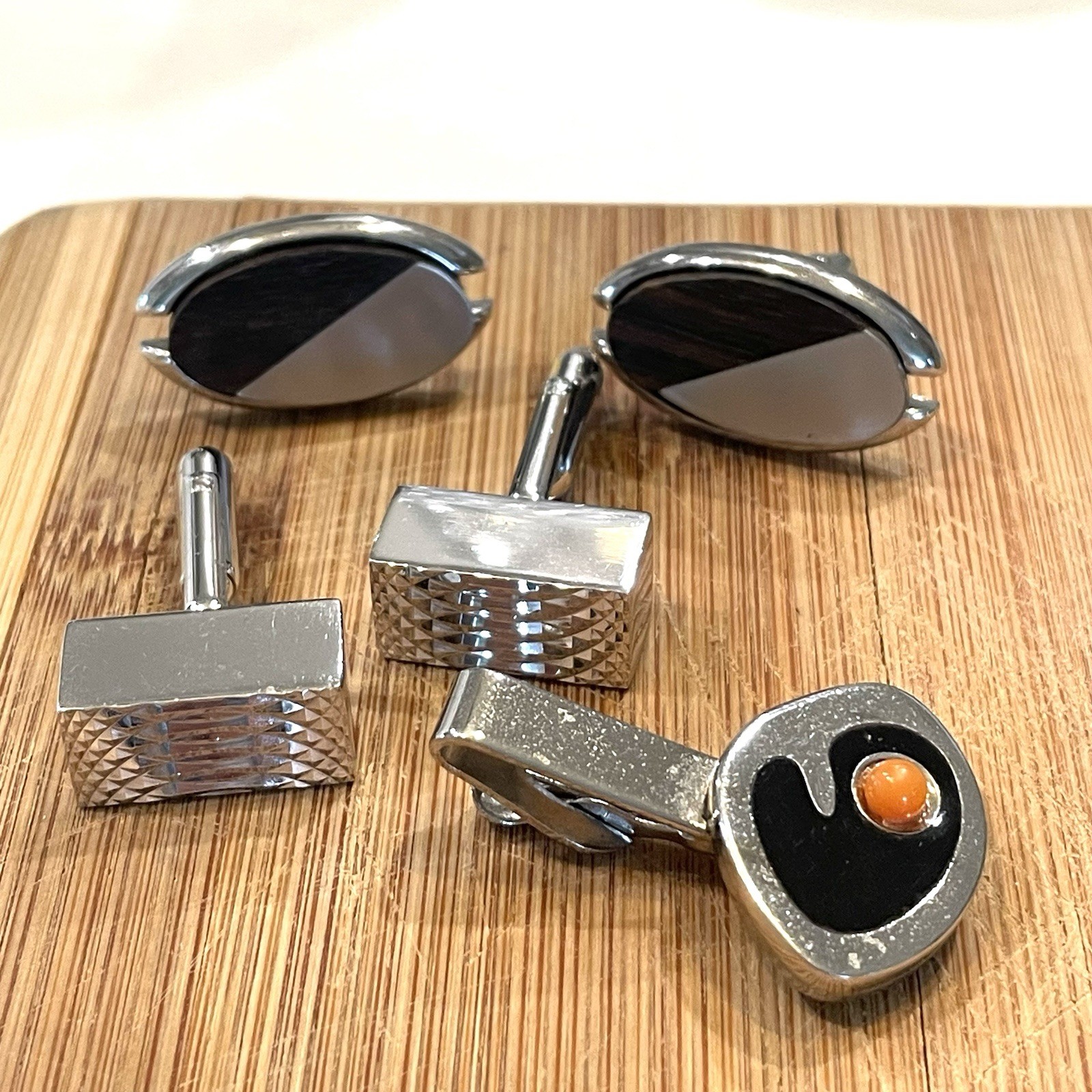 Vintage Mid Century Cufflink & Tie Clip Lot Knights Keys Swank Enamel Cuff Links
