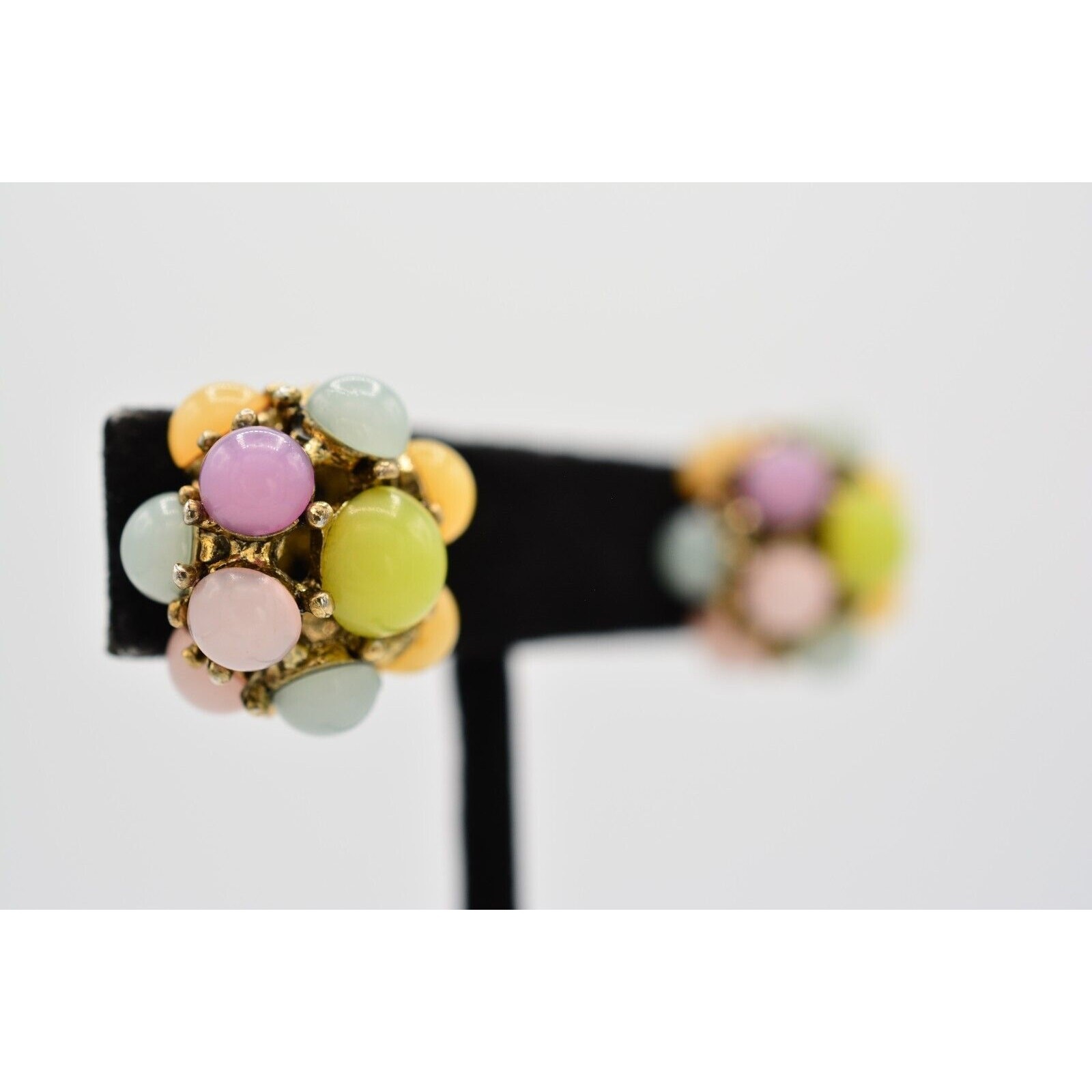 Vintage Pastel Cabochon Earrings Multi-Color Round Chunky Multi-Color 90s BinAE