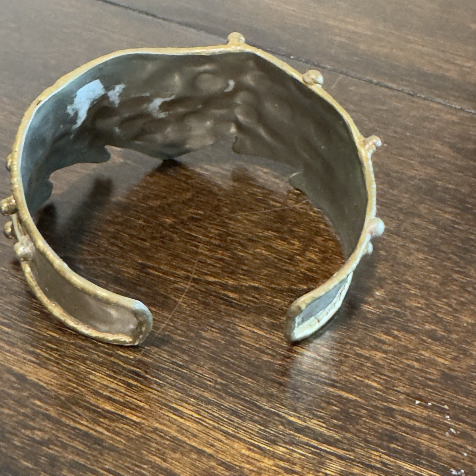 Vintage Brass Silver Mixed Metal Artisan WIDE Cuff MCM Brutalist Boho Bracelet