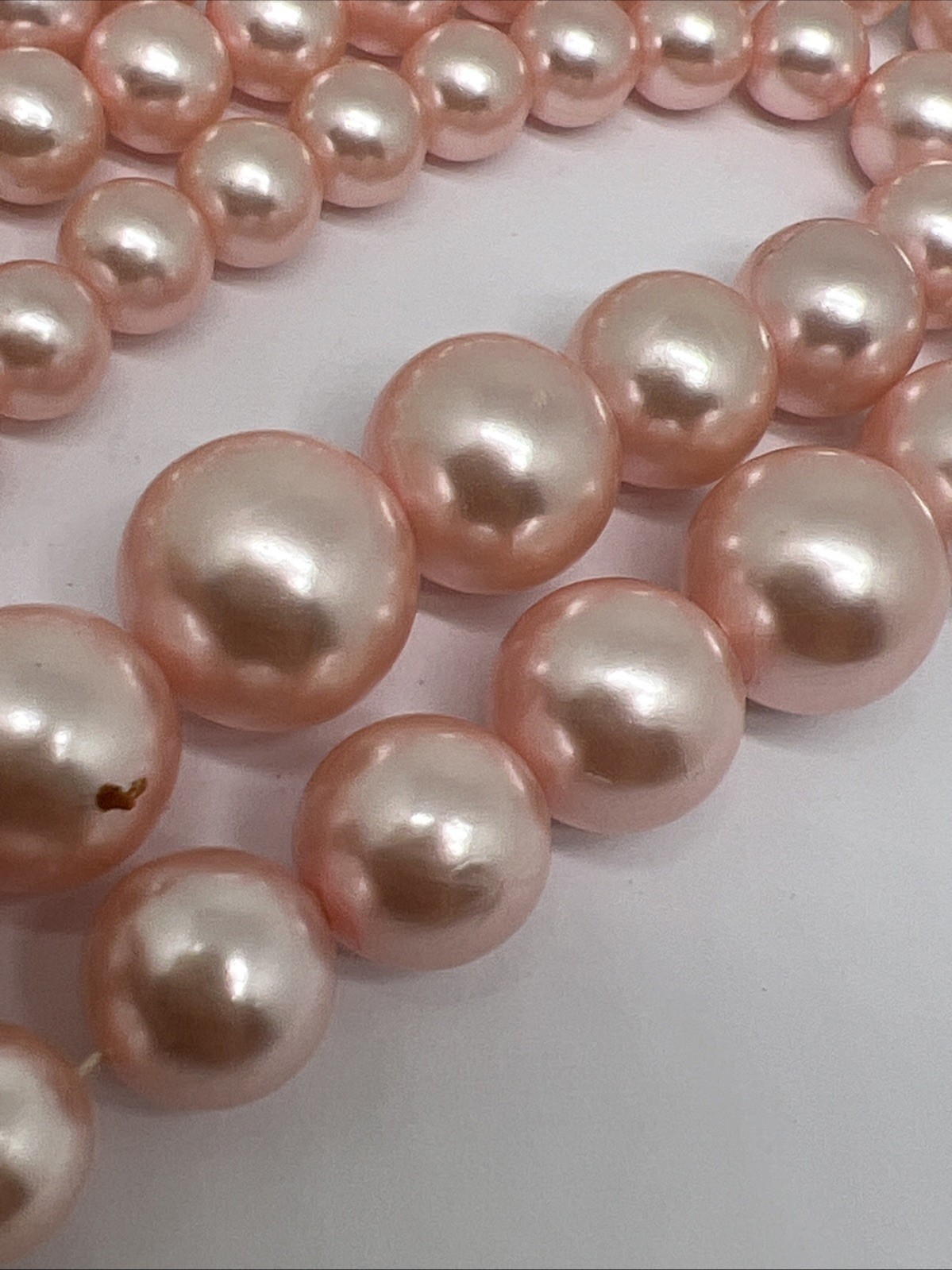 Vintage pink Faux Pearl 15”-17” Necklace Graduated Double Strand Signed Japan