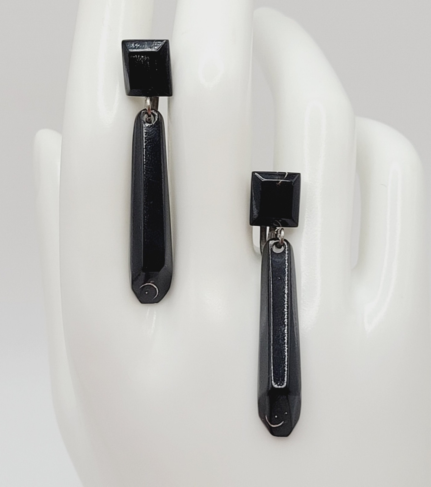 Hawaiian Natural Black Coral Vintage Screw Back Art Deco Style Dangle Earrings