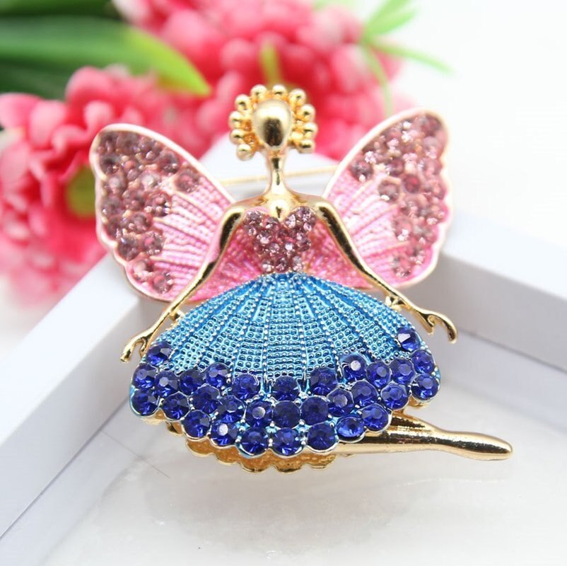 Cute Angel Brooch for Women Enamel Retro Rhinestone Wedding Clothing Lapel Pins