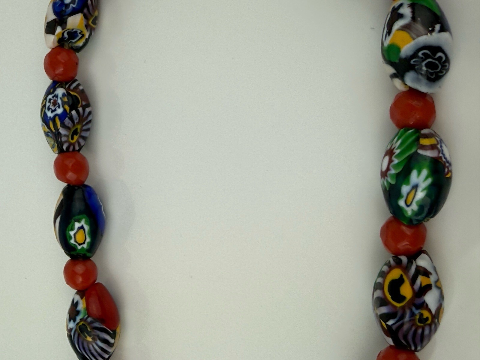 Venetian Millefiori Glass Graduated Bead Necklace Multicolor Oval Beaded 19” VTG