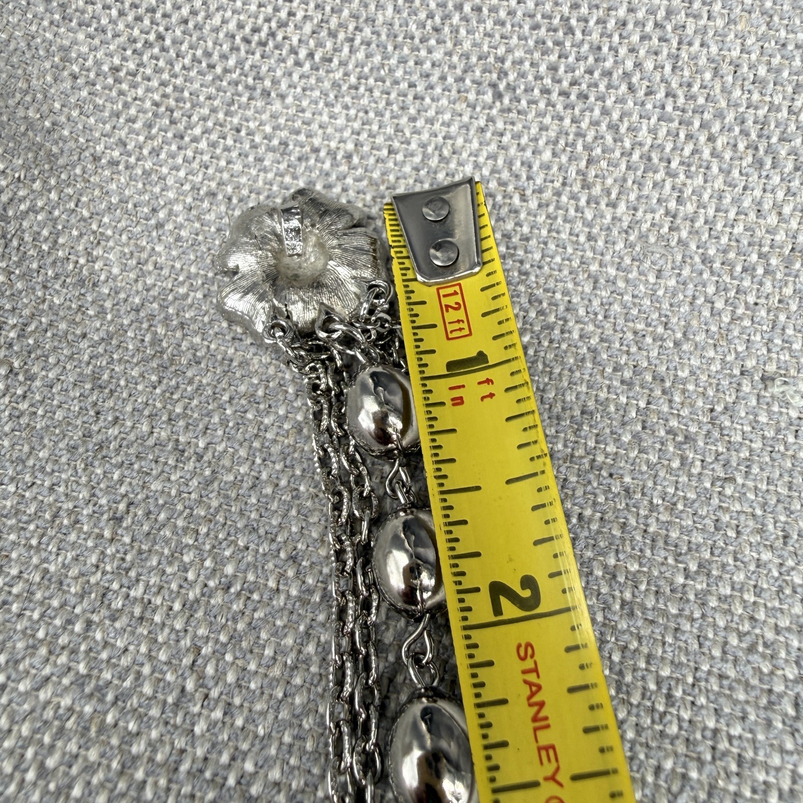 Vintage Necklace Silver Tone Chains and Beads Flower Clasp 23 Inches