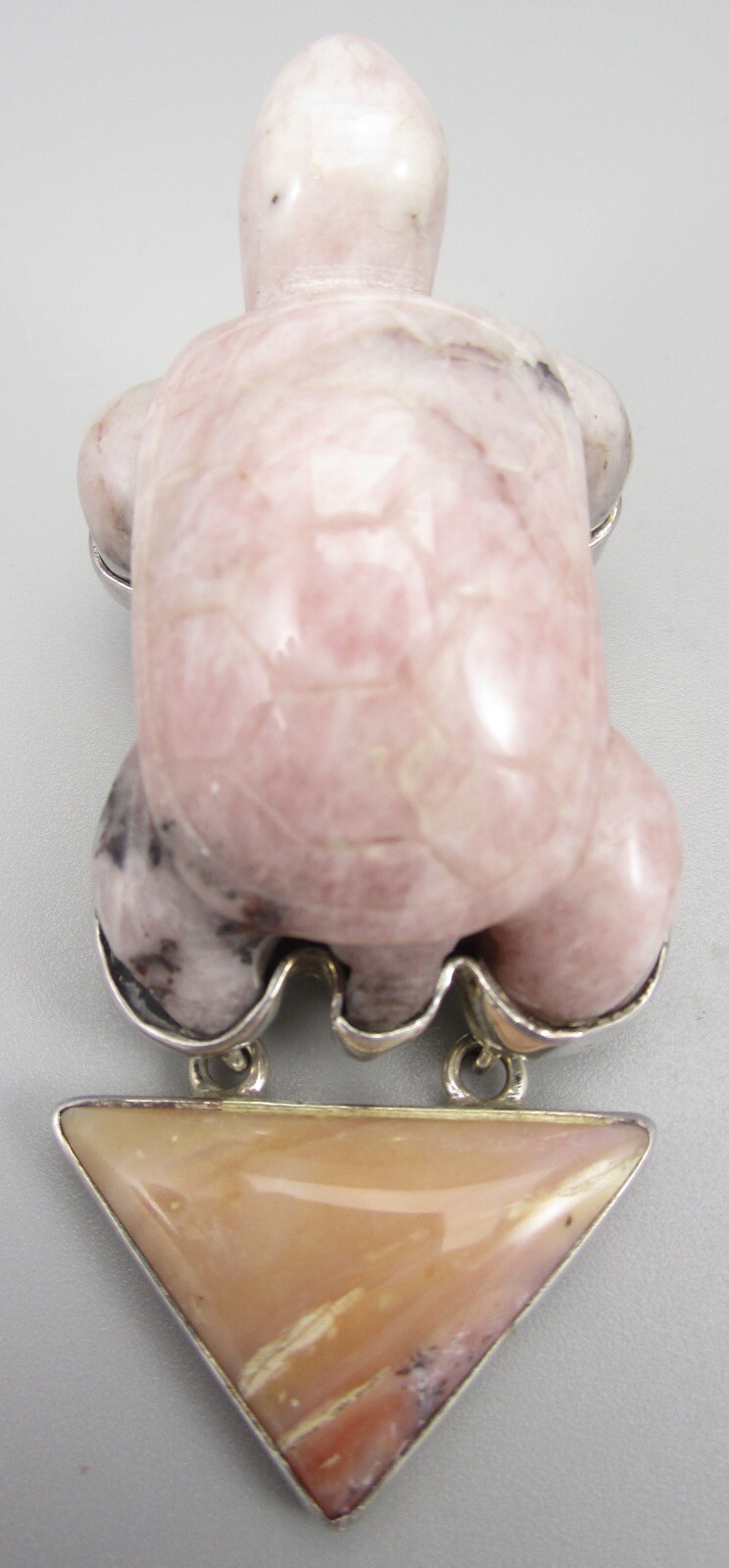 UNIQUE AMY KAHN RUSSELL STERLING RHODOCHROSITE TURTLE & QUARTZ BROOCH PENDANT