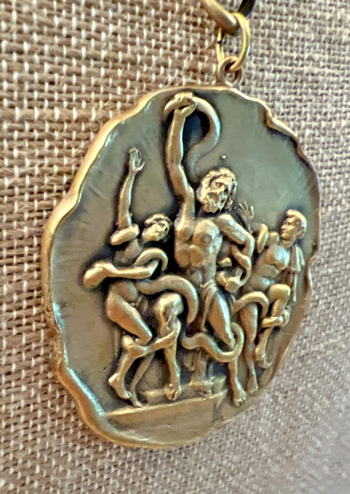 VTG 1960’s SIGNED JOSEFF of HOLLYWOOD MEDALLION NECKLACE / LAOCOON SERPENT