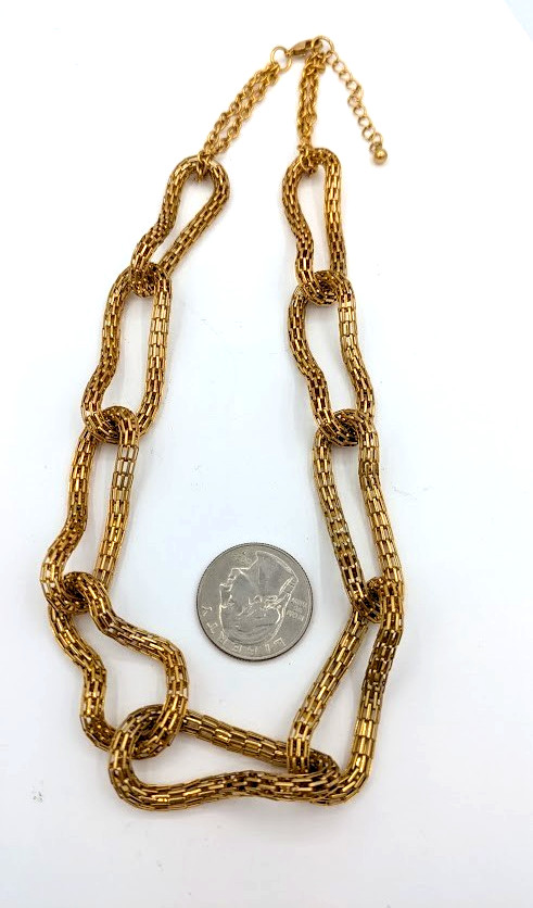 Vintage Mesh Link Necklace Lightweight Gold Tone Chain 16 Inch