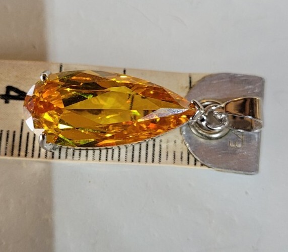 35mm Faceted Silver Lab Created Cubic Zirconia Citrine Colour Silvertone Pendant