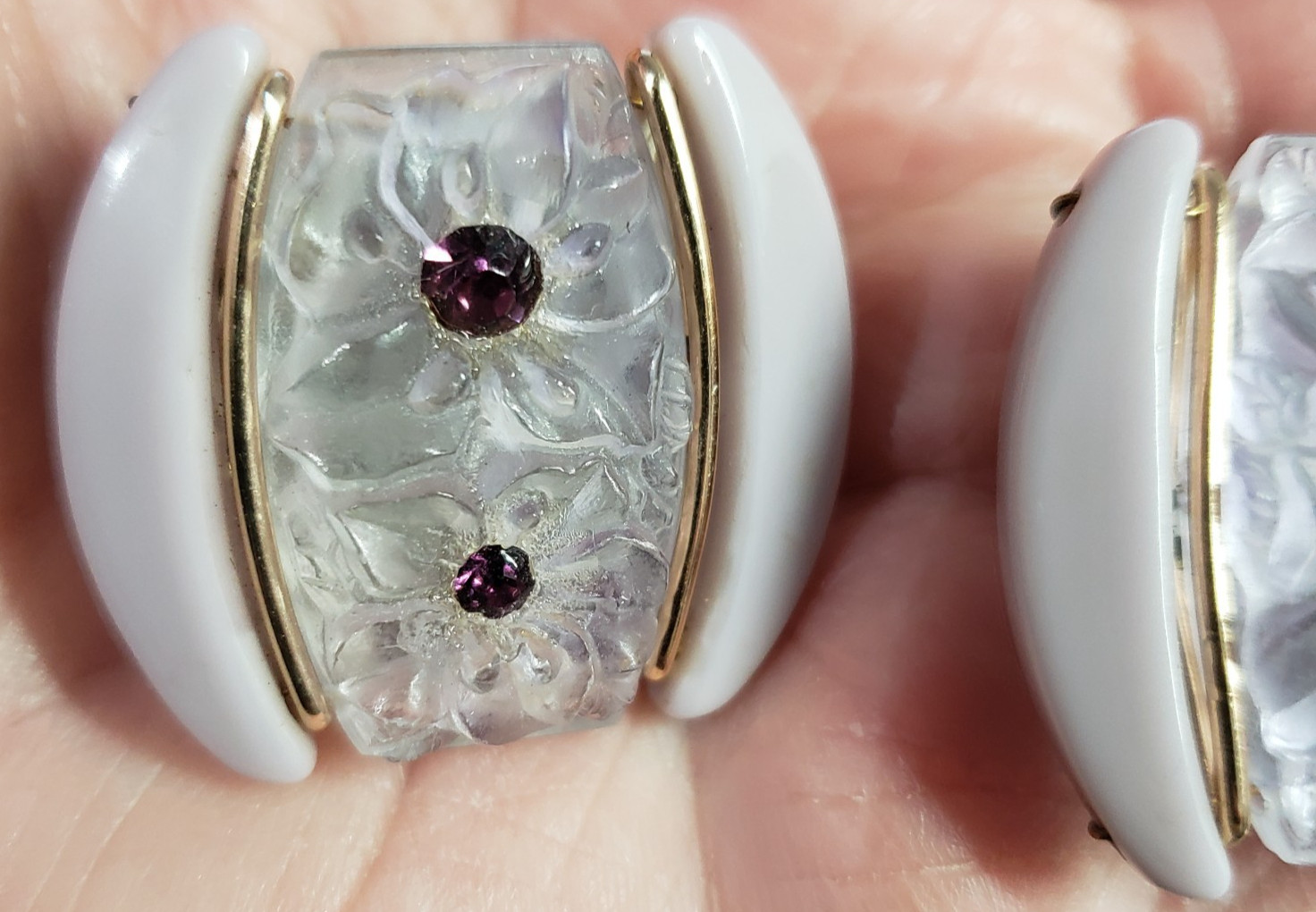 West Western Germany Lavendar Rhinestone Floral Clip On Earrings Jewelry Gift