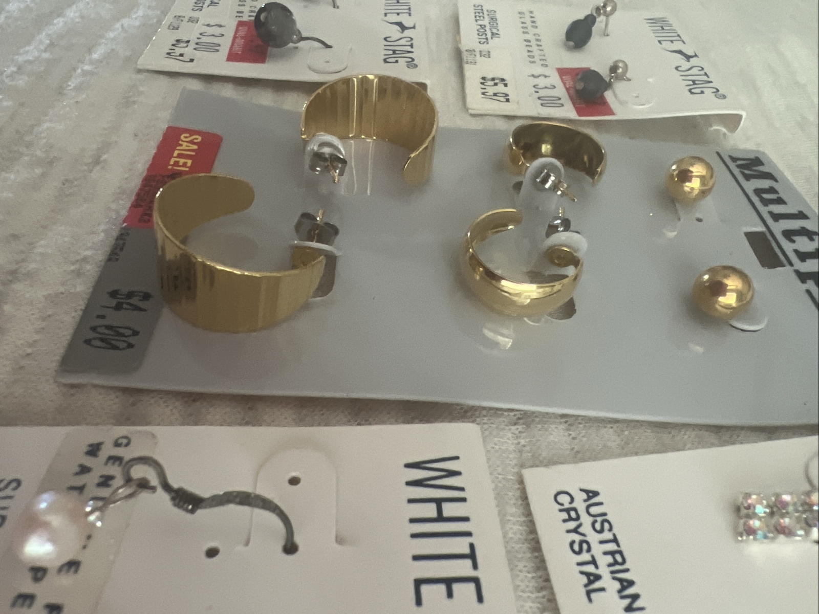 Vintage 90s White stag Earring Lot Wal-mart Pearl Crystal Glass Lot Of 5 Collect