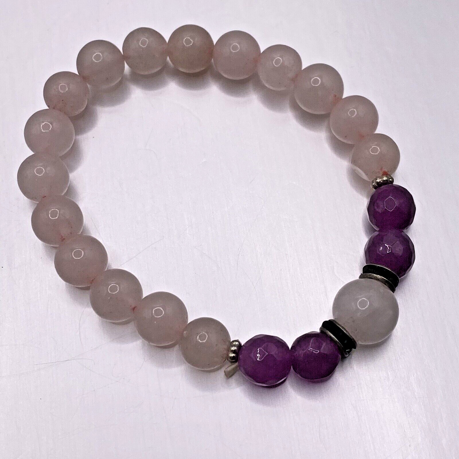 Rose Quartz Bracelet Pink Purple Faceted Polished Gemstone Beads Stretch Chakra